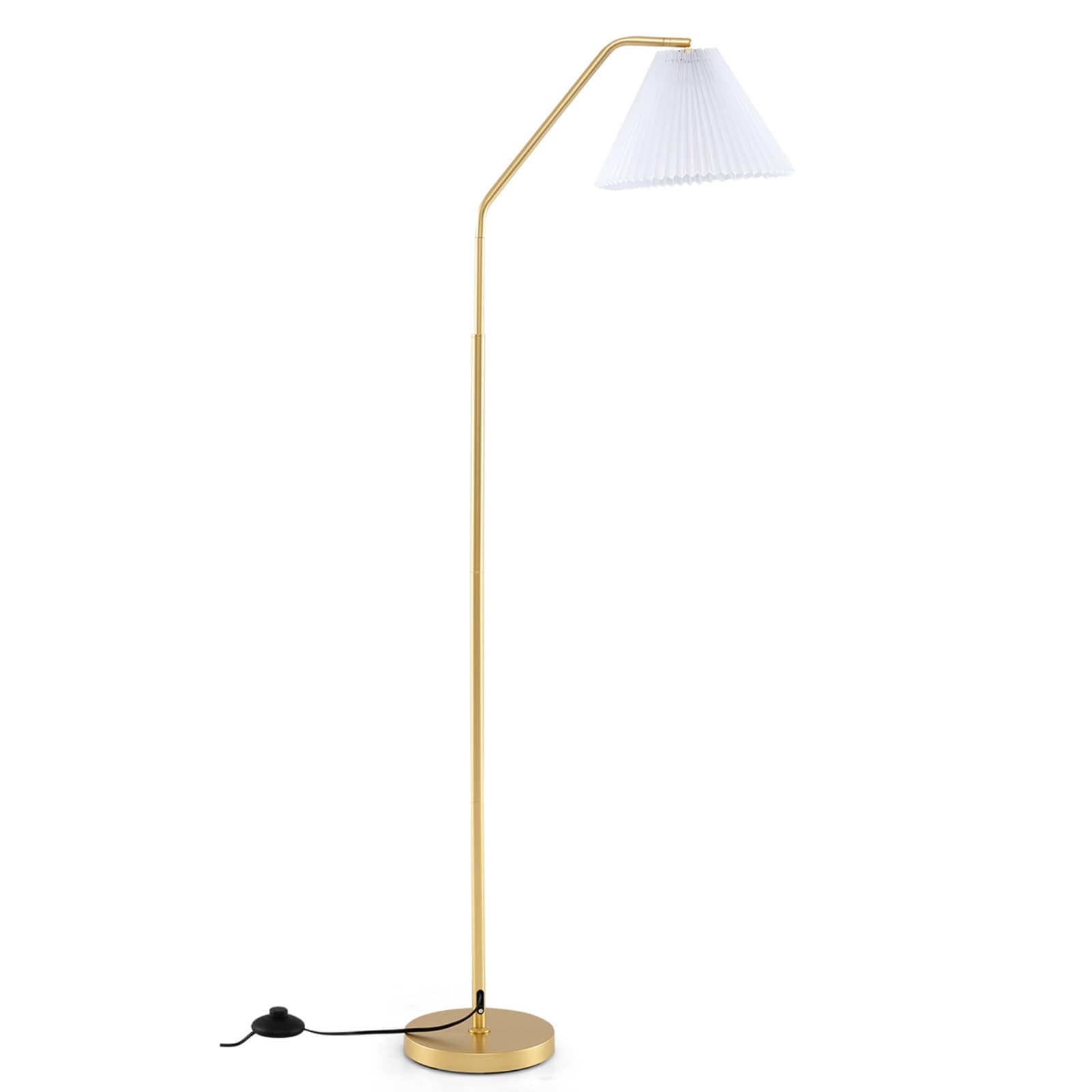 Slickblue Modern Arc 66 Inch Gold Floor Lamp with Fabric Shade Adjustable Reading Lamp for Living Room and Bedroom