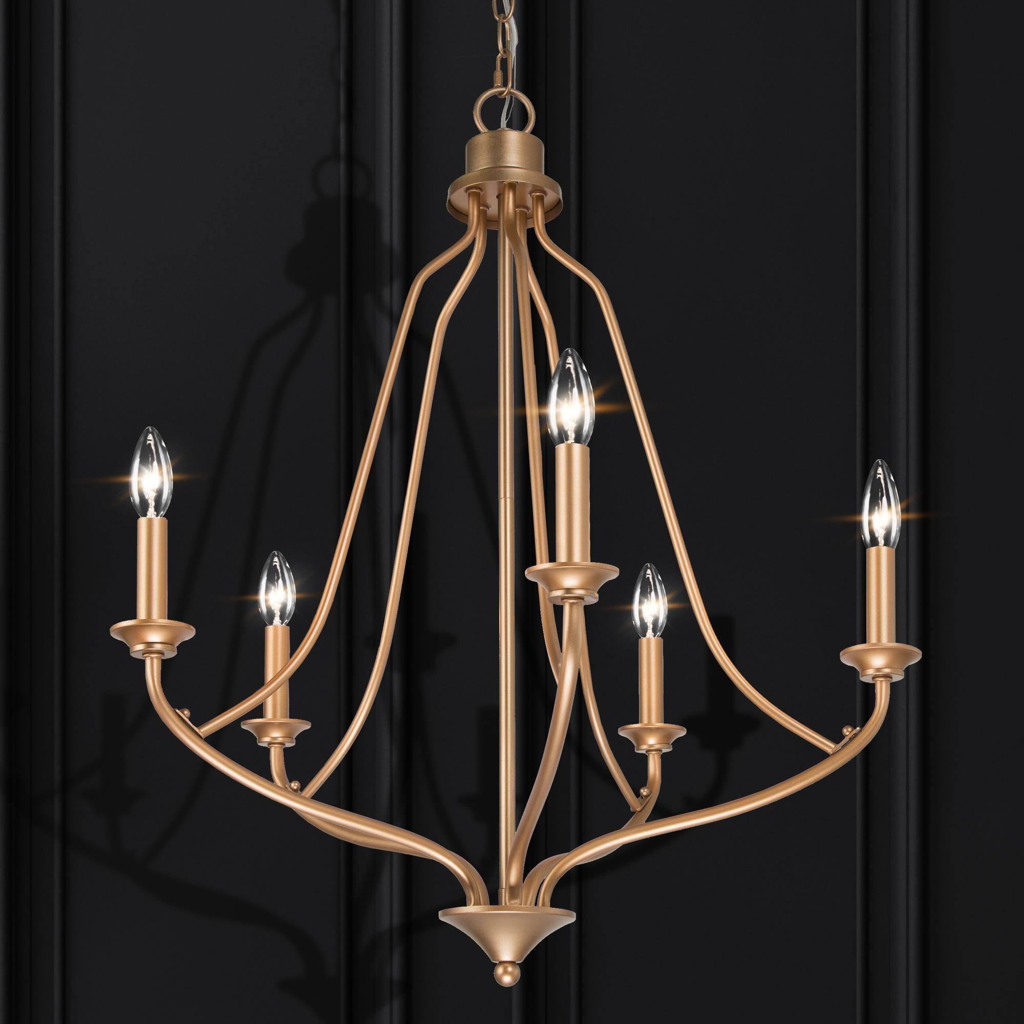 5-Light Matte Gold Modern/Contemporary LED Dry rated Chandelier | - Uolfin BFJVVI-LWS23785-17