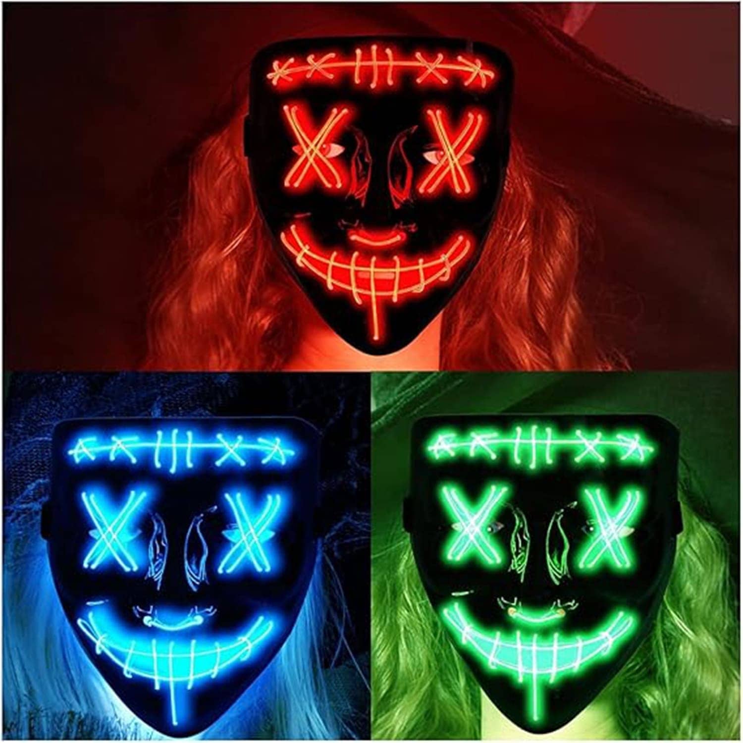 Qeetex HQSYTLYF0903 3PCS Halloween Cold Light X-Eye Scar Mask Blue Light + Green Light + Red Light