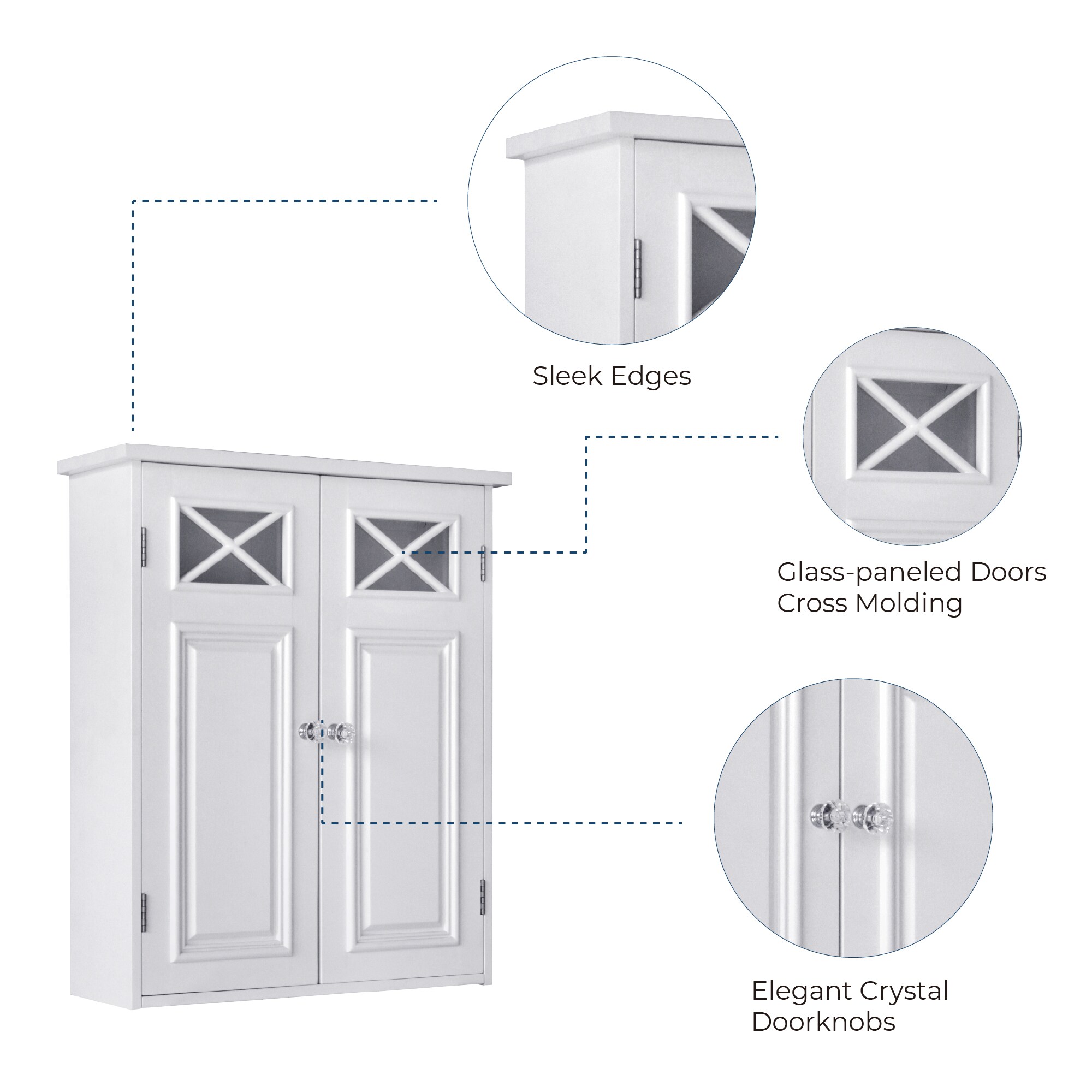 Dawson Classic White Engineered Wood Bathroom Wall Cabinet with Glass Doors