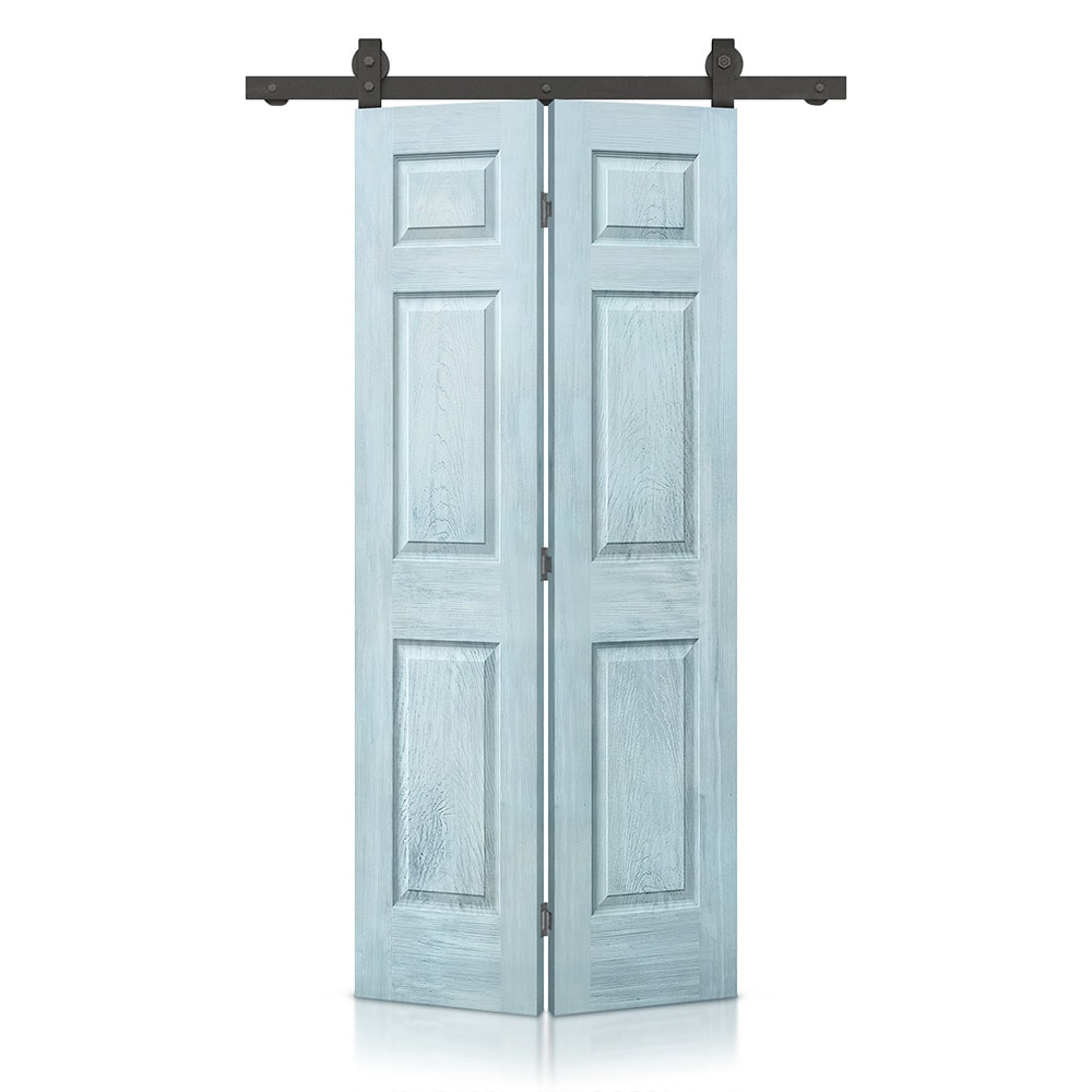 CALHOME 1100-2-T+6P-30-WNSC 30-in x 80-in Vintage Denim MDF Hollow core Single Barn Door (Hardware Included)