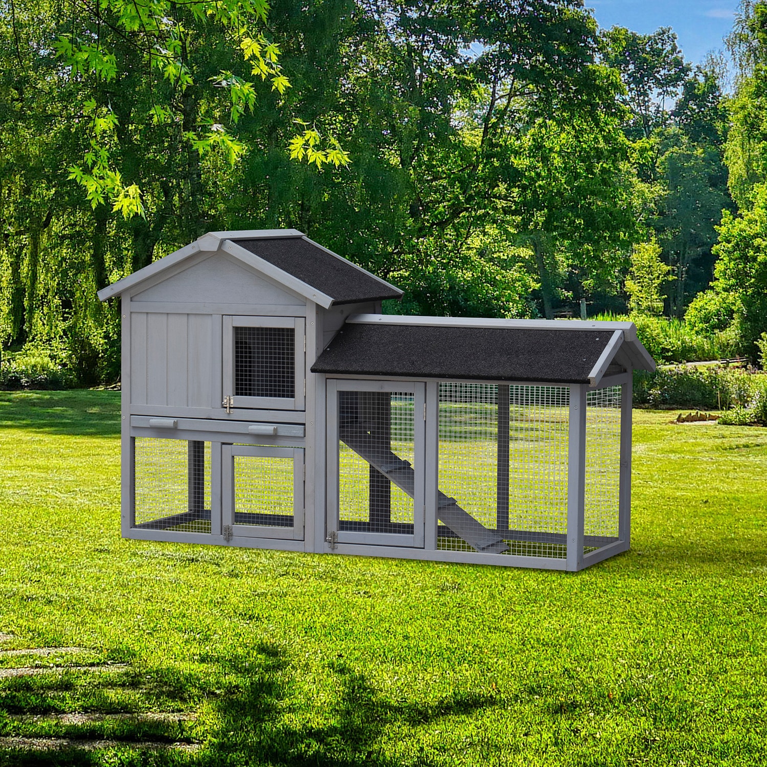 Mondawe MO-19106473 Gray Wood Rabbit hutch