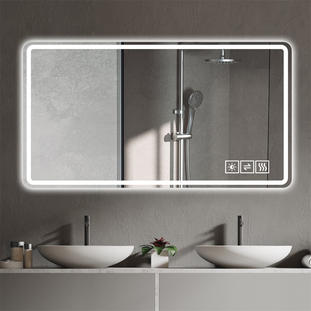 AAZJ LD-P179149 Bathroom Mirror with Led Lights 32-in x 48-in Beveled Frameless Rectangle Dimmable LED Lighted Fog Free Bathroom Vanity Mirror ( Clear )