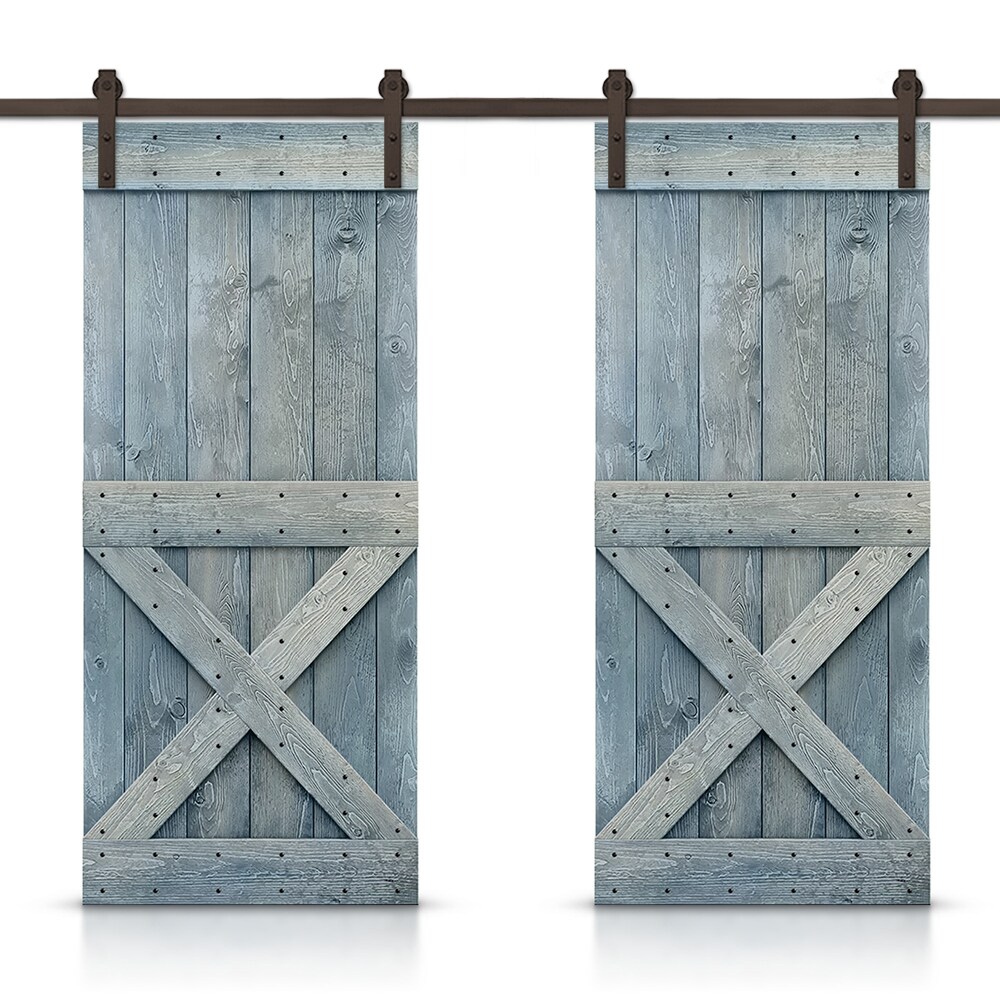 Calhome 72 In X 84 In Denim Blue Pine Wood Double Barn Door Hardware Included At