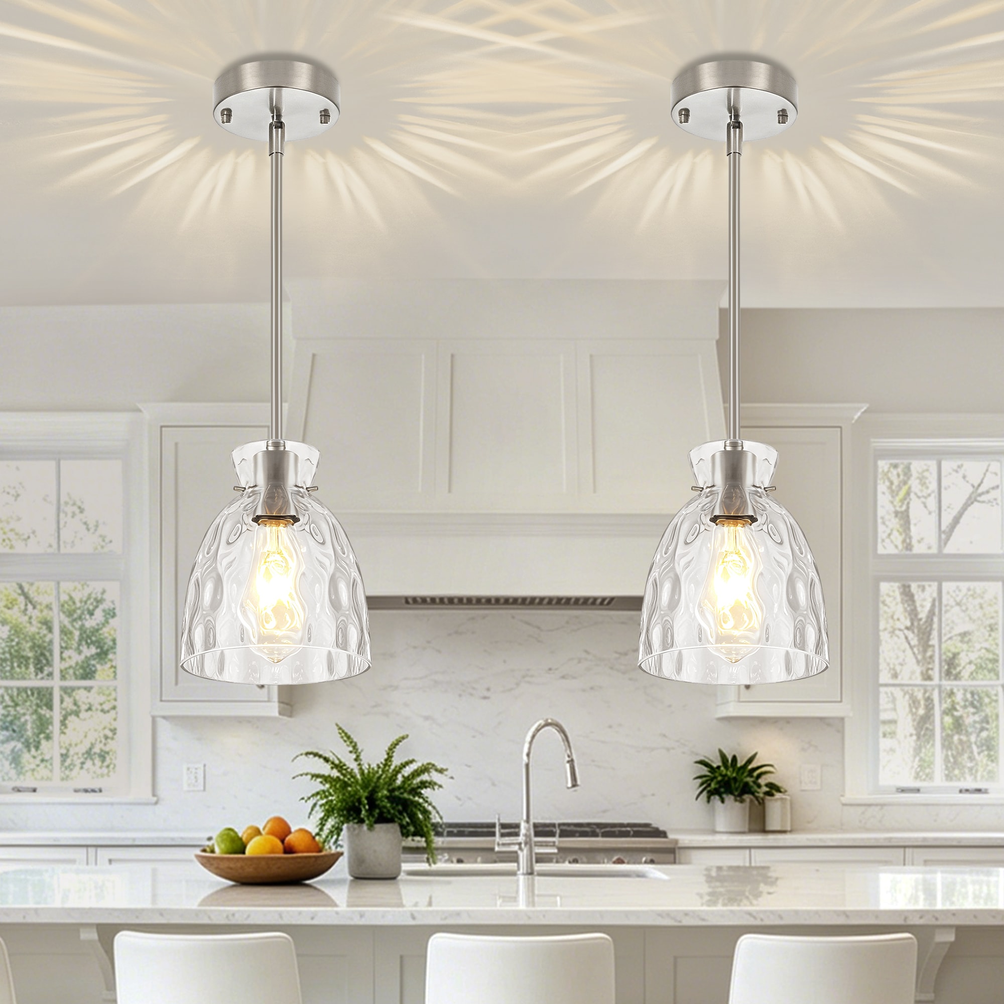ZSMIHDOH 2 -Light Nickel Modern/contemporary Textured glass Bell Small Hanging Pendant Light