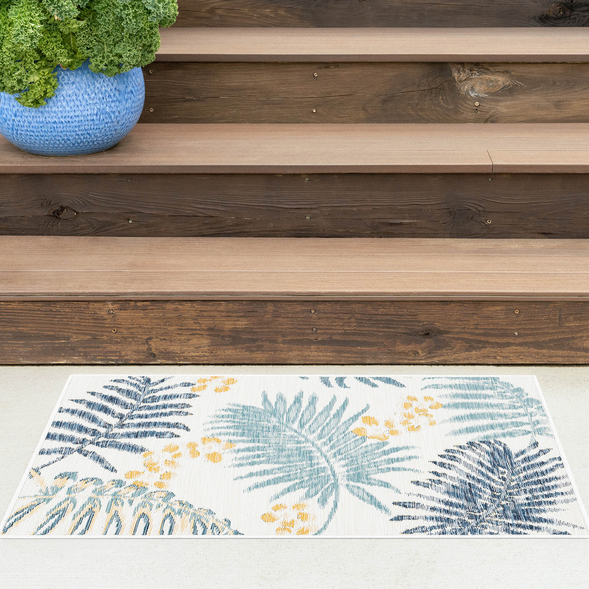 Tayse FLO1207 2X3 Flora 2 x 3 (ft) Loomed Polypropylene Navy Rectangular Indoor/Outdoor Throw rug