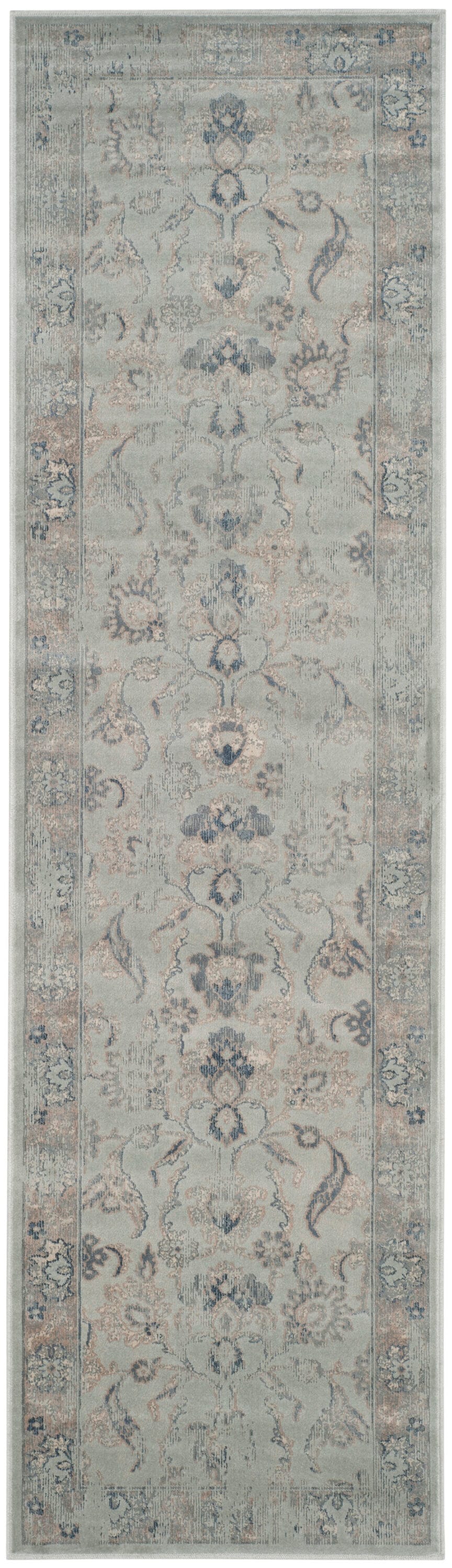 Light Blue Hand-Knotted Viscose Oriental Runner Rug