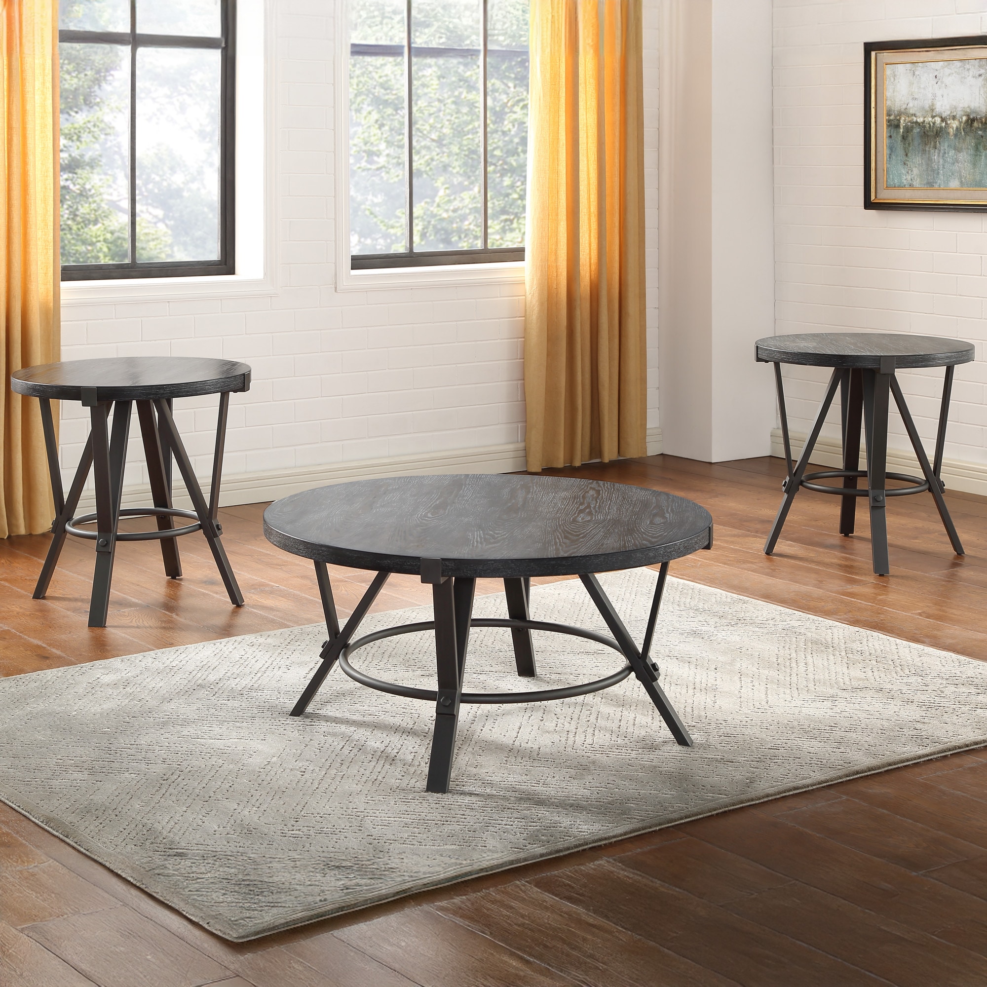 Portland 24-Inch Gray Wood and Metal Round End Table