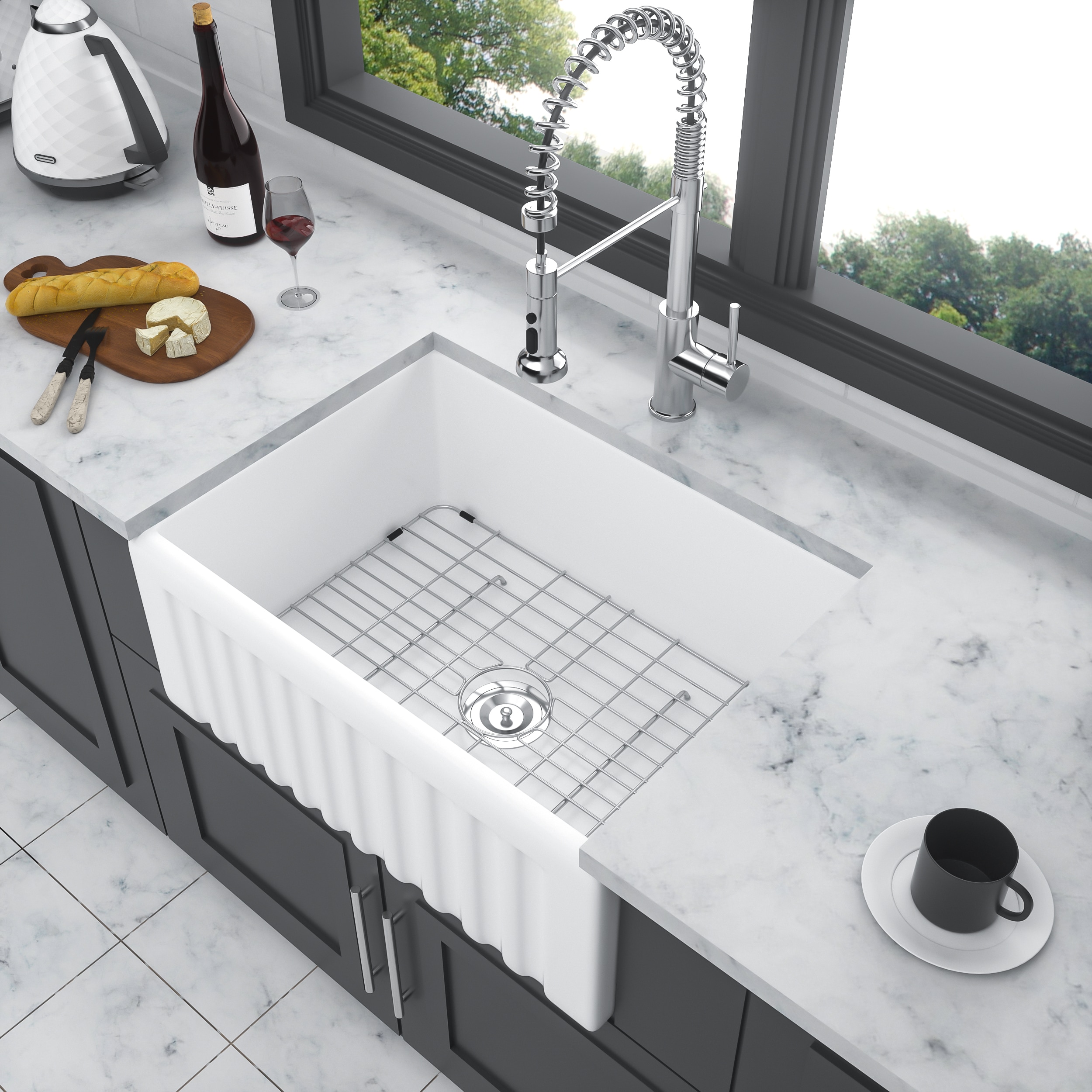 Lirago Small Farmhouse Sink 24 x 18 x 10 inch Kitchen Sink White Apron-Front Ceramic Single Bowl Small Reversible Farm Sink Laundry Room Sink