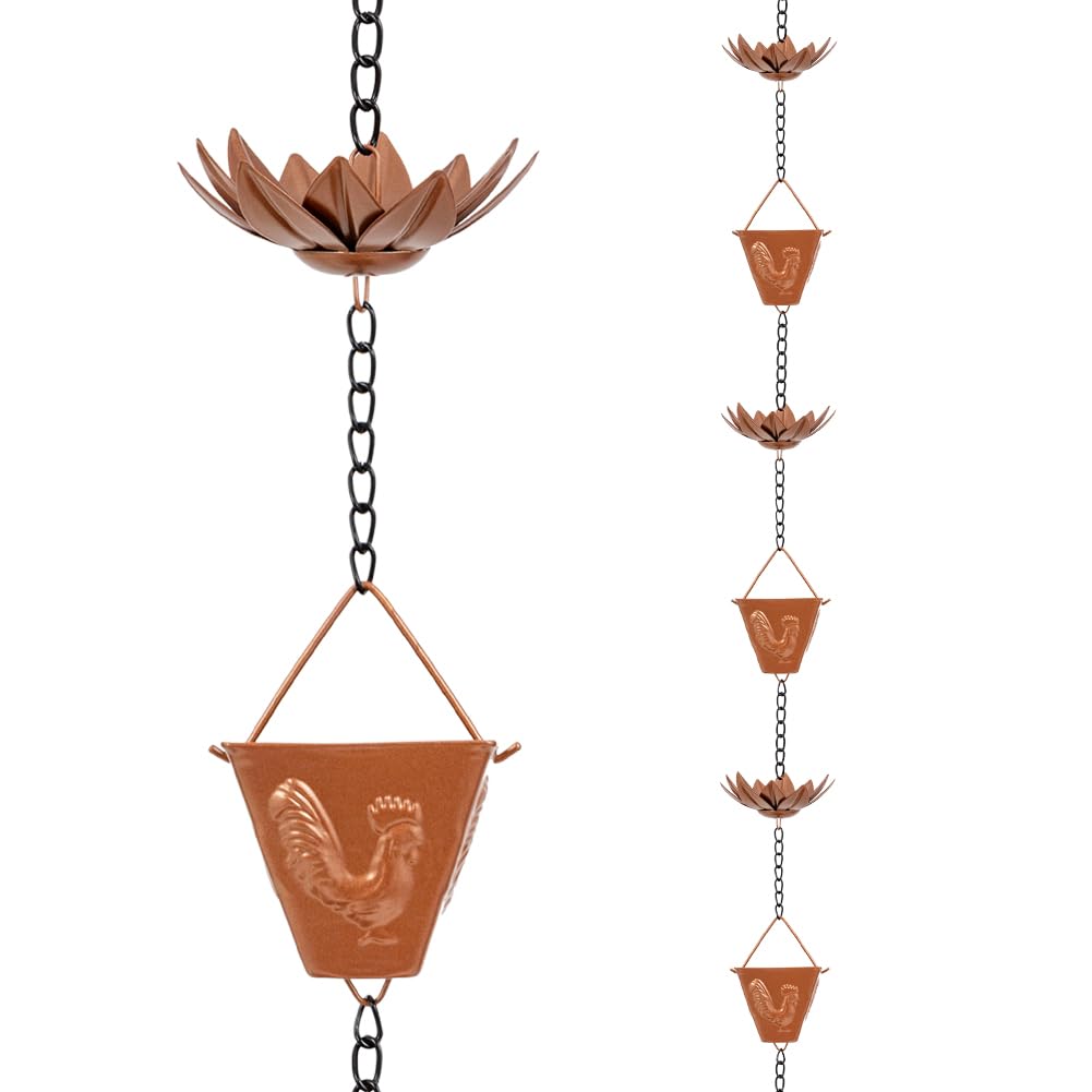 Afoxsos  Rain Chain 9 Point 84 Foot with 16 Cups Metal Water Catcher Chain for Gutters Adjustable Length Outdoor Decorative Downspout Replacement