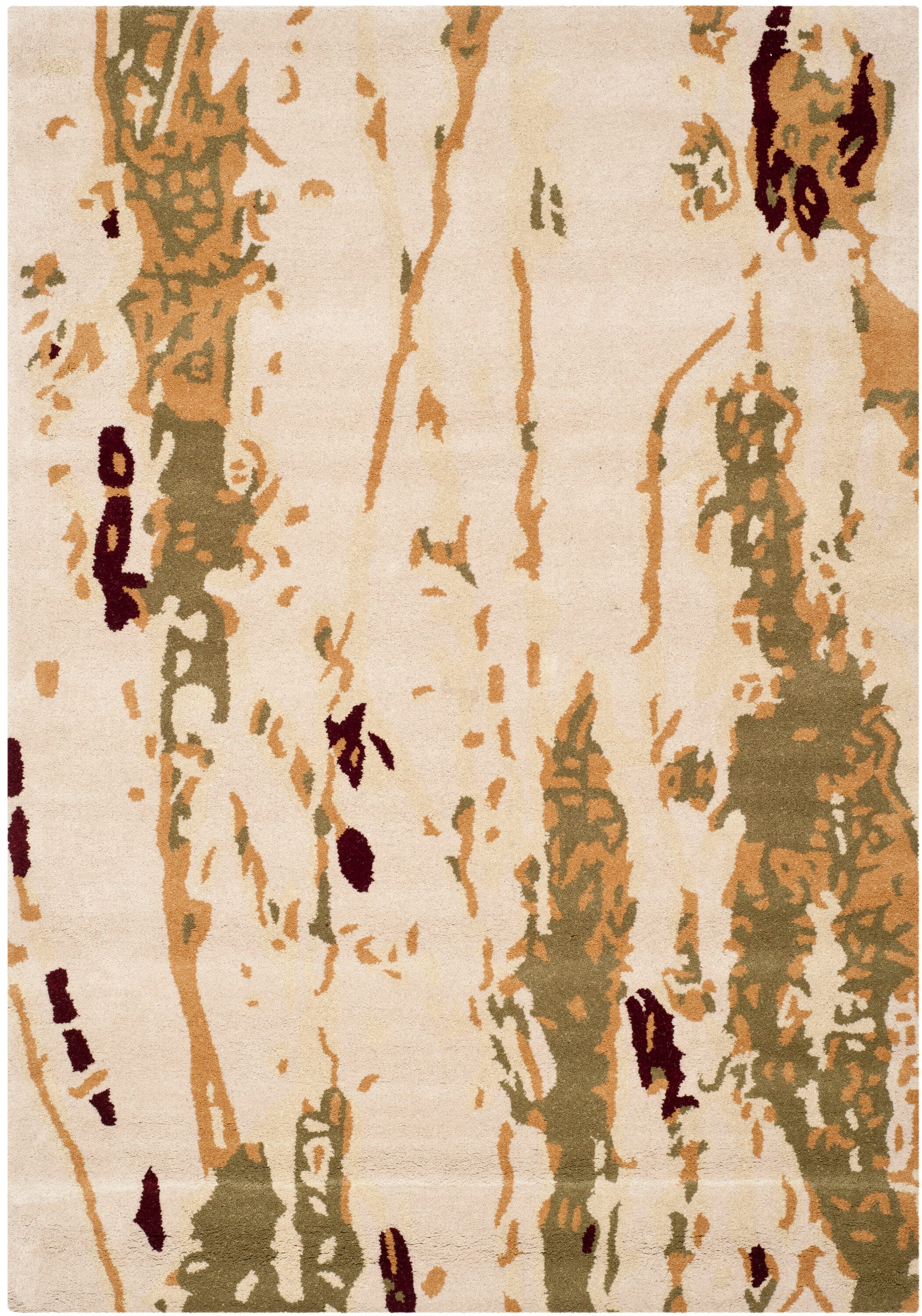 Bella Beige and Green Hand-Tufted Wool Area Rug 4' x 6'