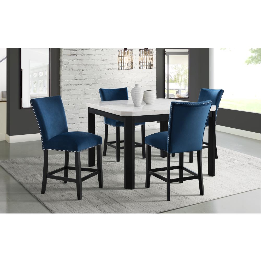 Celine White/Blue Transitional Dining Room Set with Square Table (Seats 4) Marble | - Picket House Furnishings CFC700CBL5PC