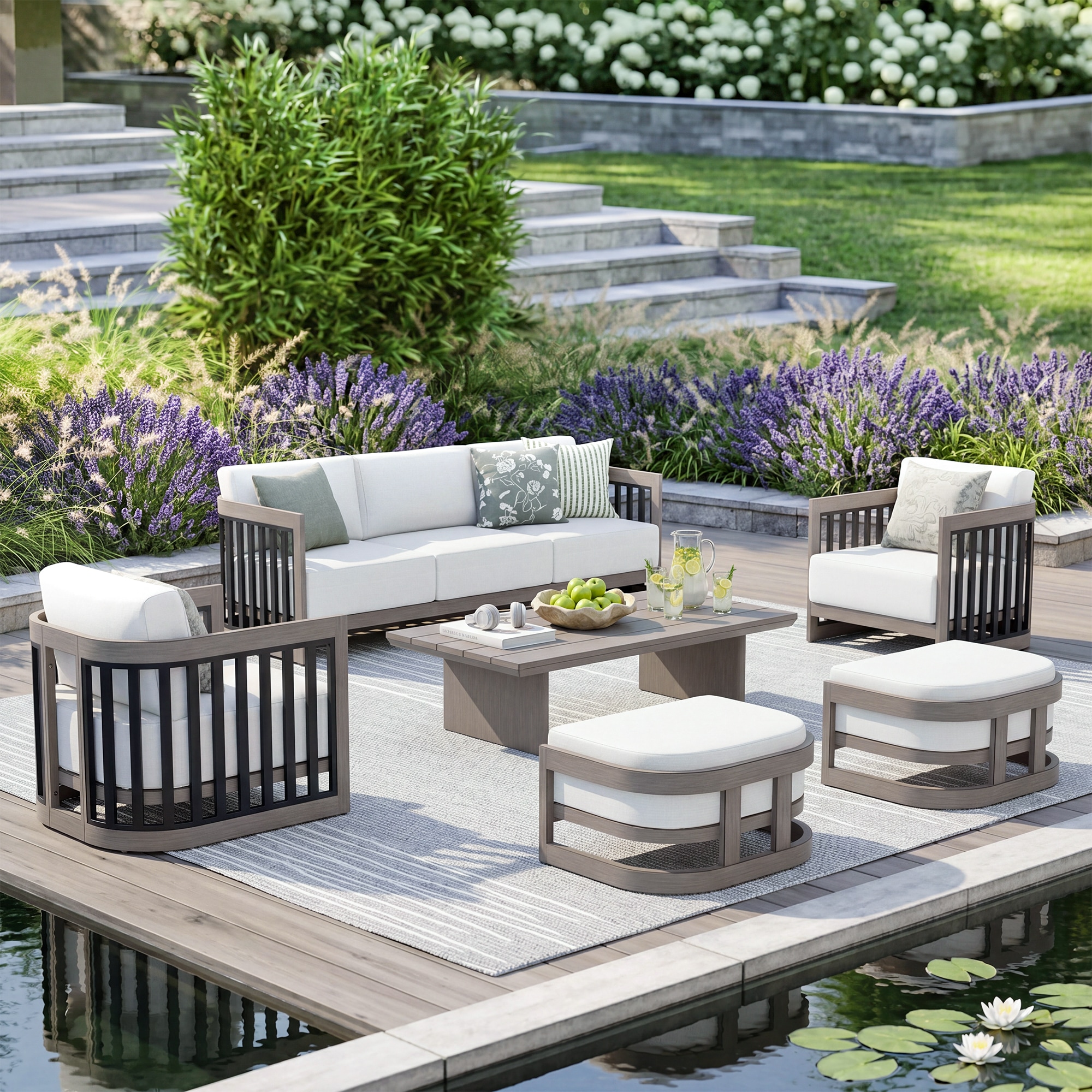 PEAK HOME FURNISHINGS Sereno 6 -Piece Patio Sofa Conversation Set with Beige Cushions