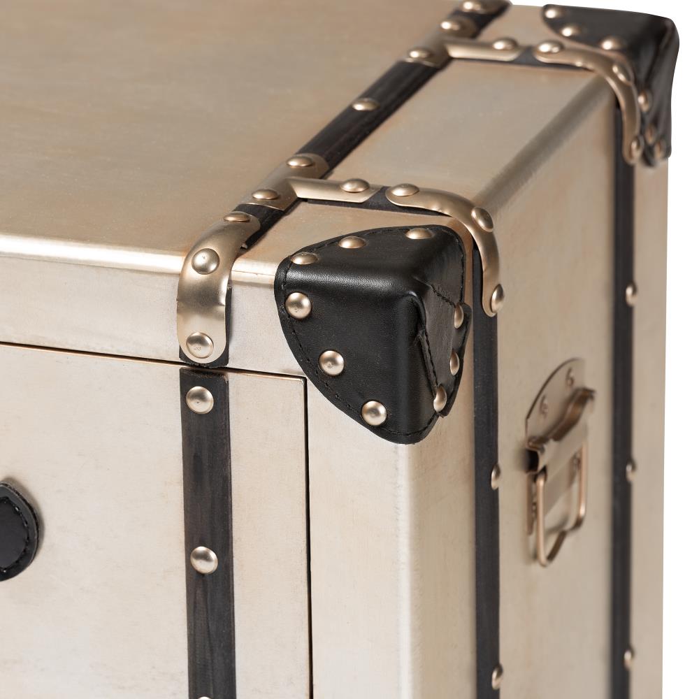 Vintage Industrial Antique Silver 3-Drawer Nightstand with Rivet Details