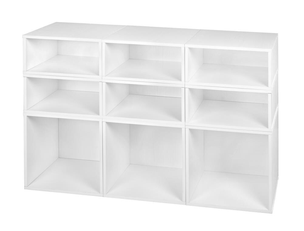 Niche Cubo Storage Organizer Open Bookshelf Set- 4 Cubes 2 Canvas Bins-  White Wood Grain/Teal 