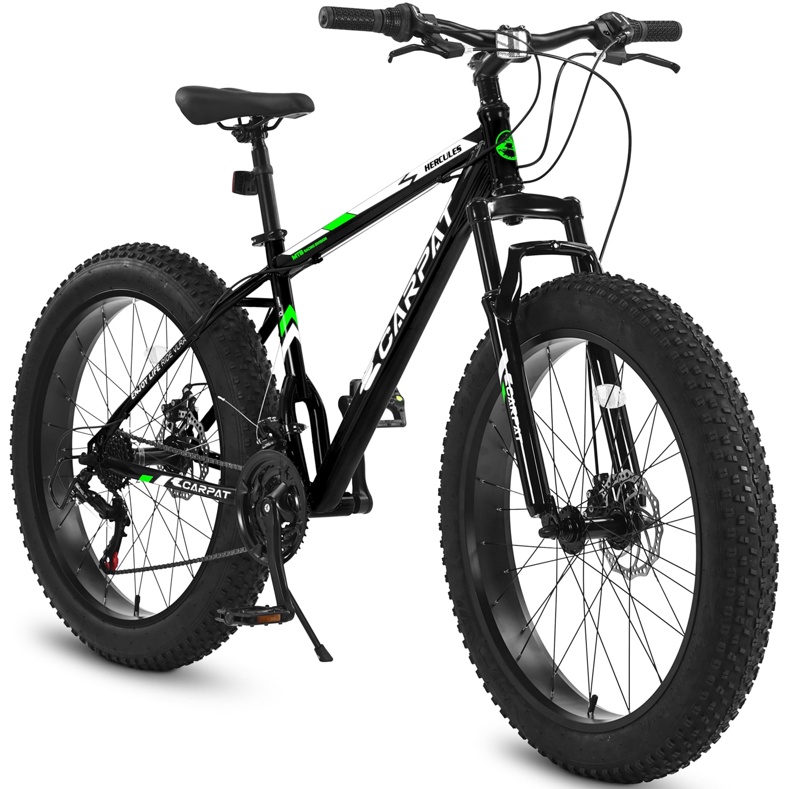 Tatayosi S26109 Elecony 26 Inch Fat Tire Bike Adult and Youth Full Shimano 21 Speed Mountain Bike Dual Disc Brake High Carbon Steel Frame Front Suspension for Trail and City