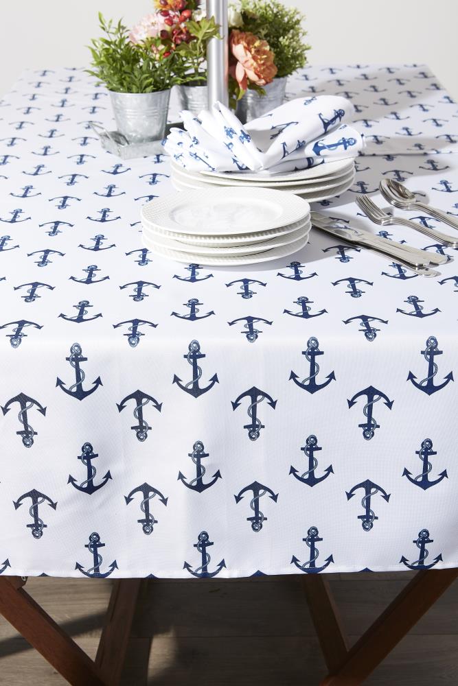 DII Waterproof Anchor Print Round Tablecloth - Stain Resistant, 60-inch ...