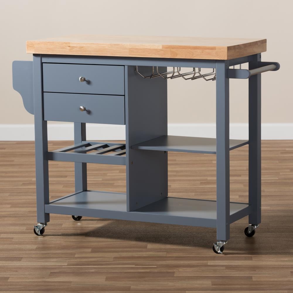 Baxton Studio Gray Wood Base with Composite Wood Top Rolling Kitchen ...