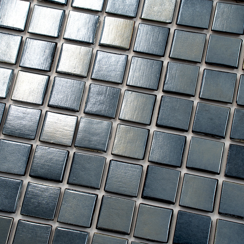 Nacreous Black Glass Mosaic 12" x 12" Wall and Floor Tile
