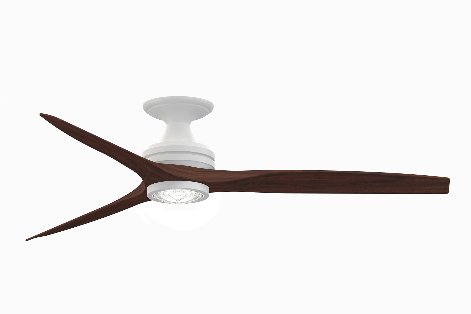 Fanimation FP6721BMW-60WK-LK-F Spitfire 60-in Integrated LED Outdoor Flush Mount Matte White with Whiskey Wood Blades Propeller Ceiling Fan With Light - Remote Included ( 3 -Blade )