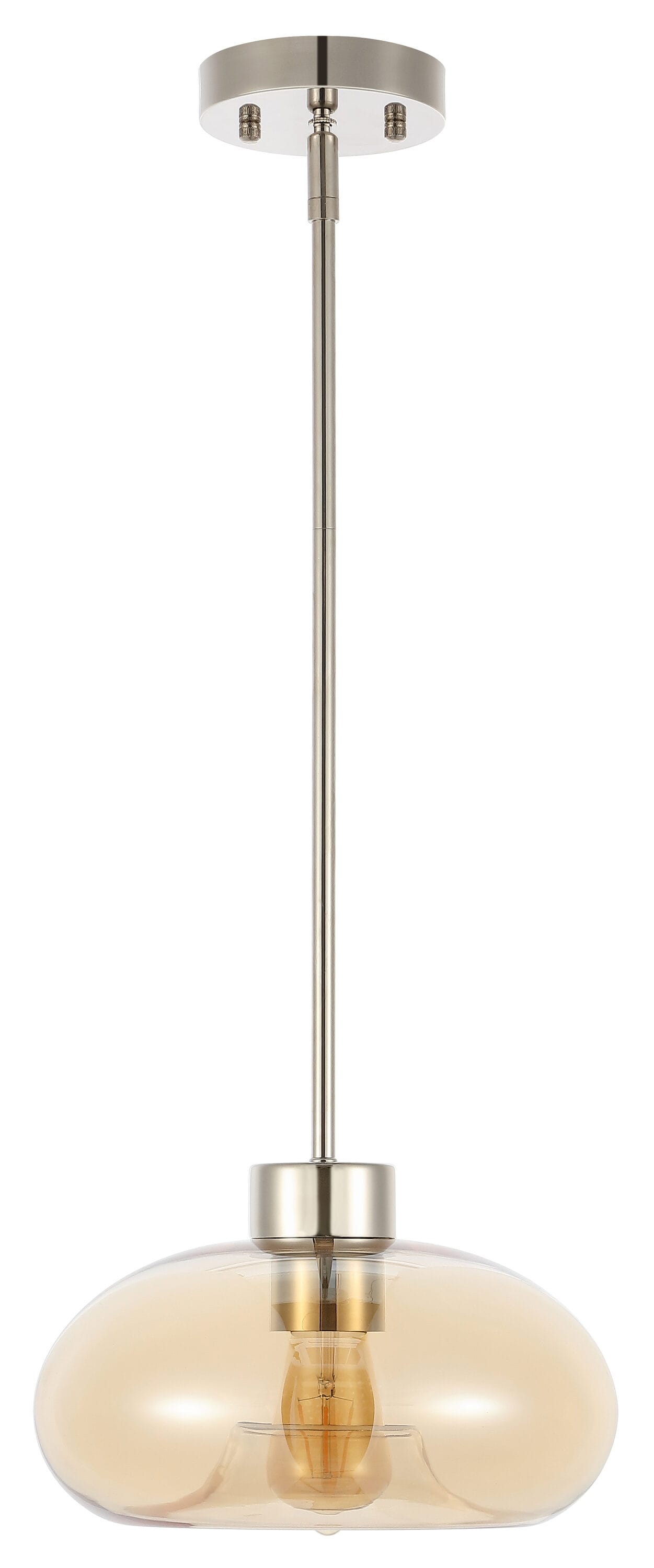 Amber Glass and Nickel Globe Pendant Light with LED