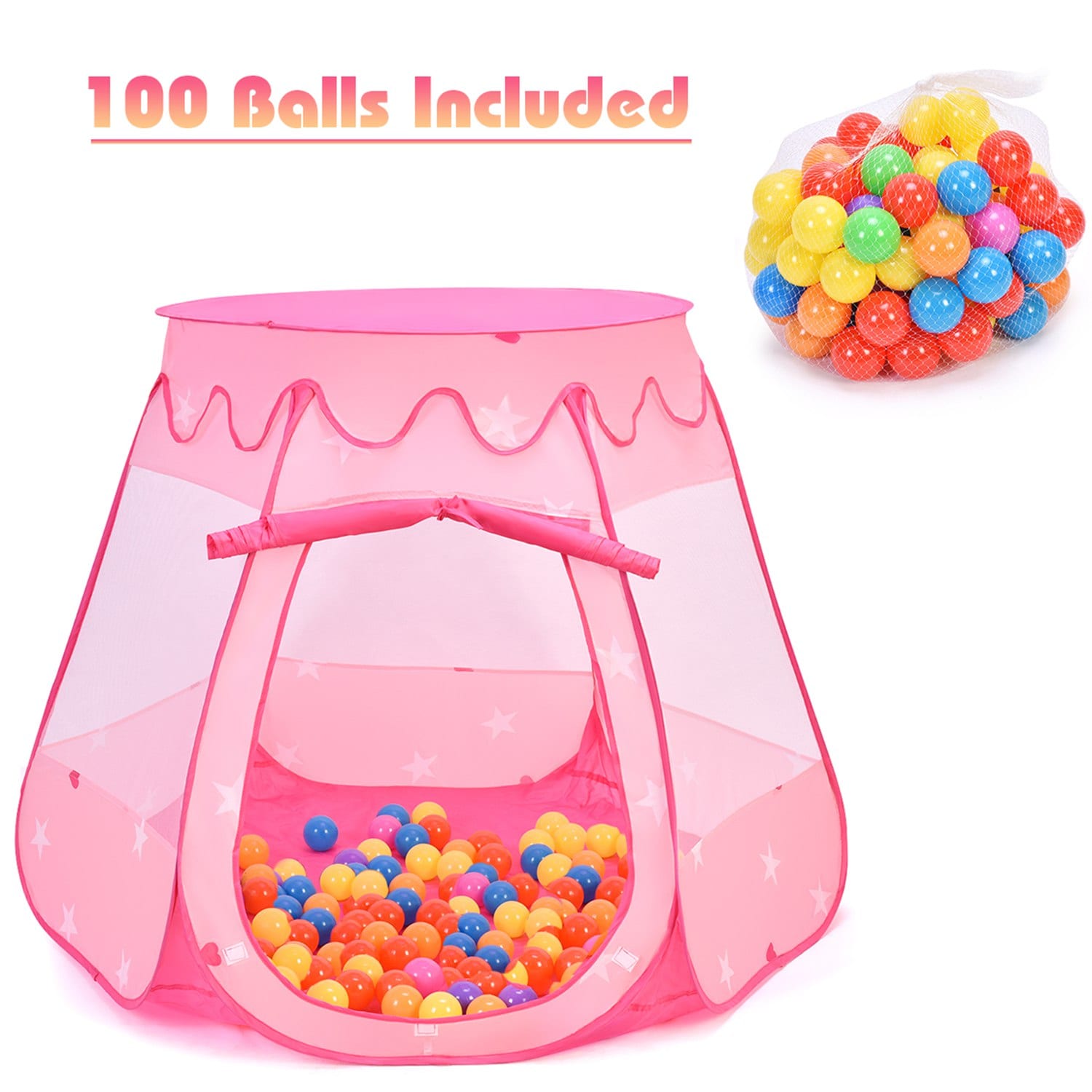 Costway - Kid Outdoor Indoor Princess Play Tent Playhouse Ball Tent Toddler Toys with 100 Balls