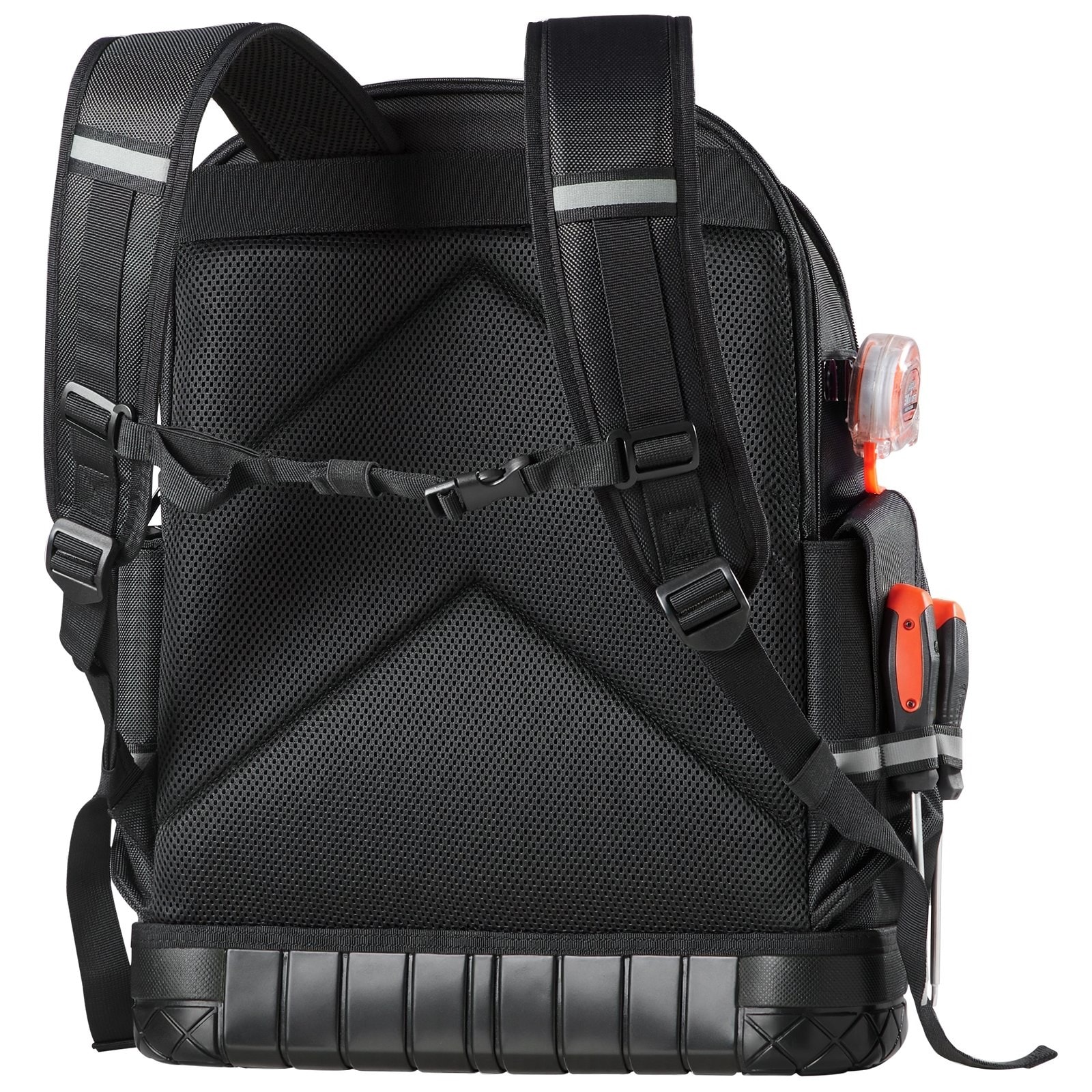 GIVIMO Tool Backpack with 64 Pockets Heavy Duty 1680D and 600D Polyester Professional Work Bag with Wide-Mouth Opening Laptop Sleeve and Reinforced Base for Contractors Black Orange