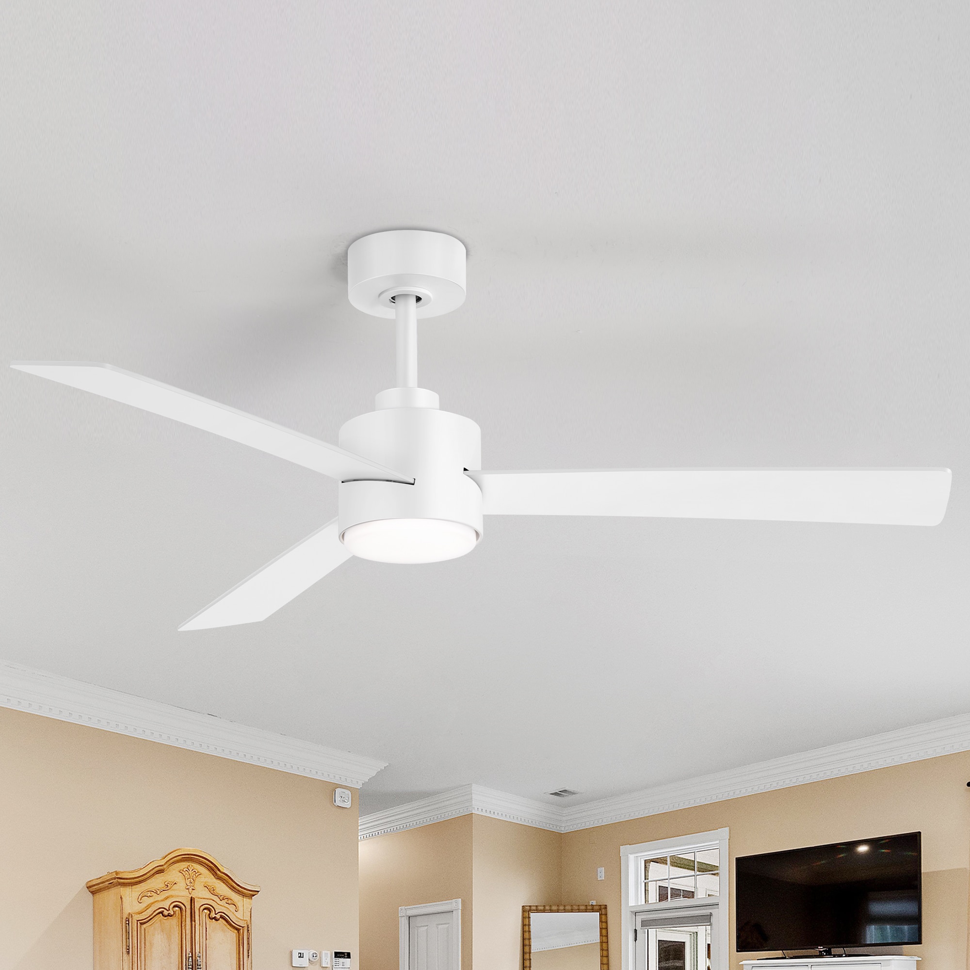 Breezary 24037-AW 52-in Color-Changing Integrated LED Matte White with White Blades Ceiling Fan With Light - Remote Included ( 3 -Blade )