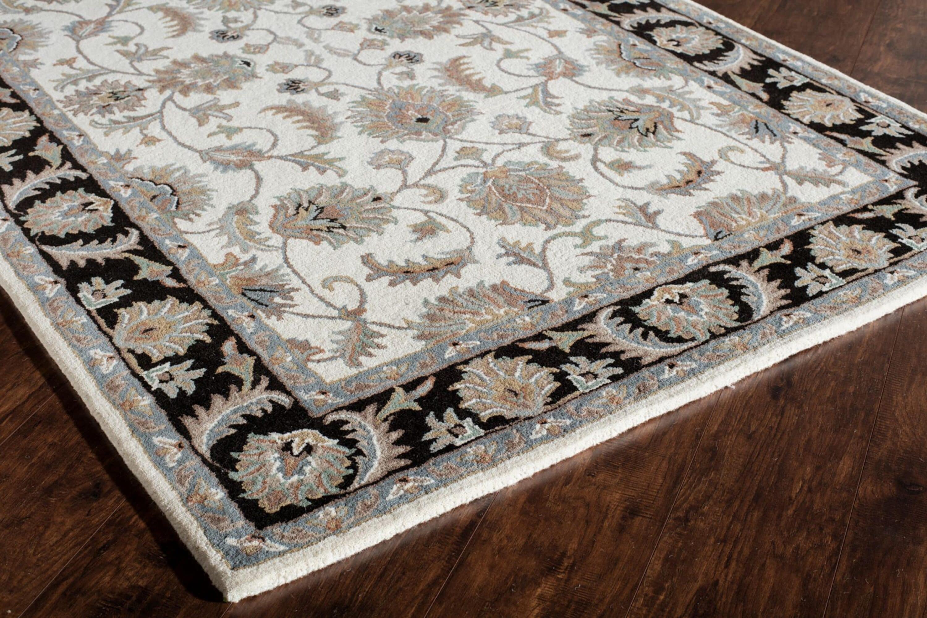 Rugs America Jasmine NDY03 Ivory Charcoal Traditional Ivory Area Rug for Dining Room Rug Neutral Rug Living Room Rug Kitchen, 5'x8'