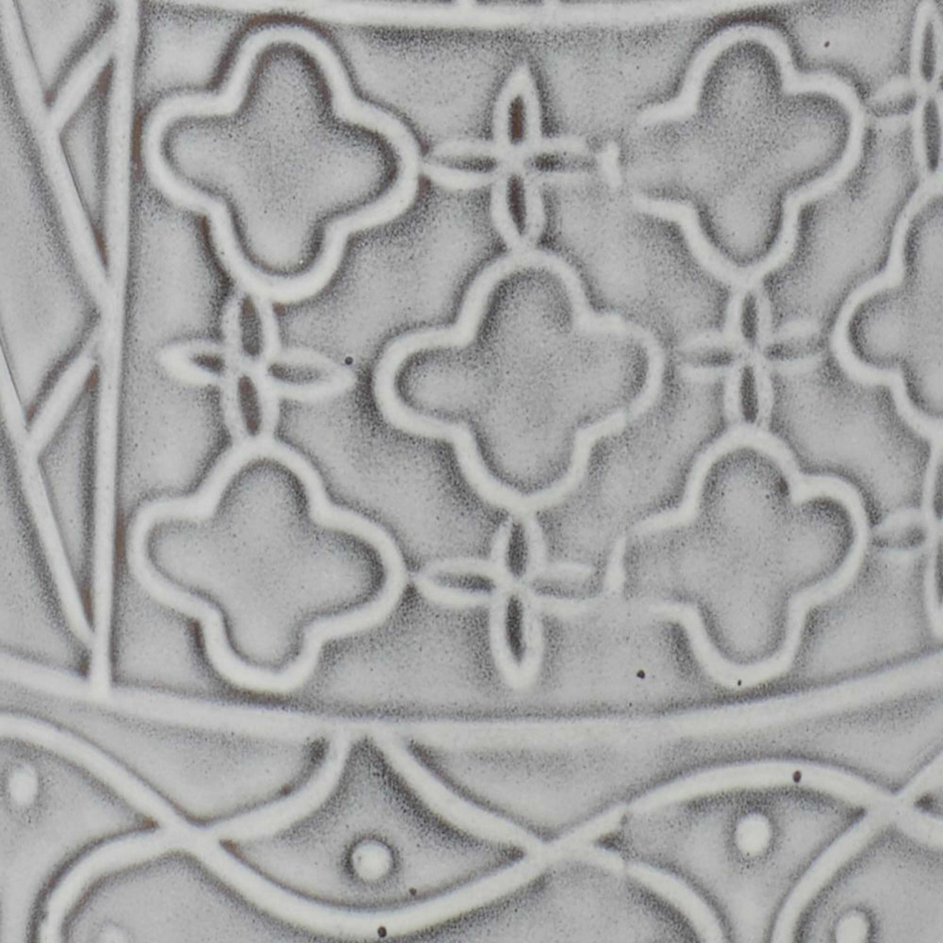 16" Gray Ceramic Floor Vase with Geometric Patterns