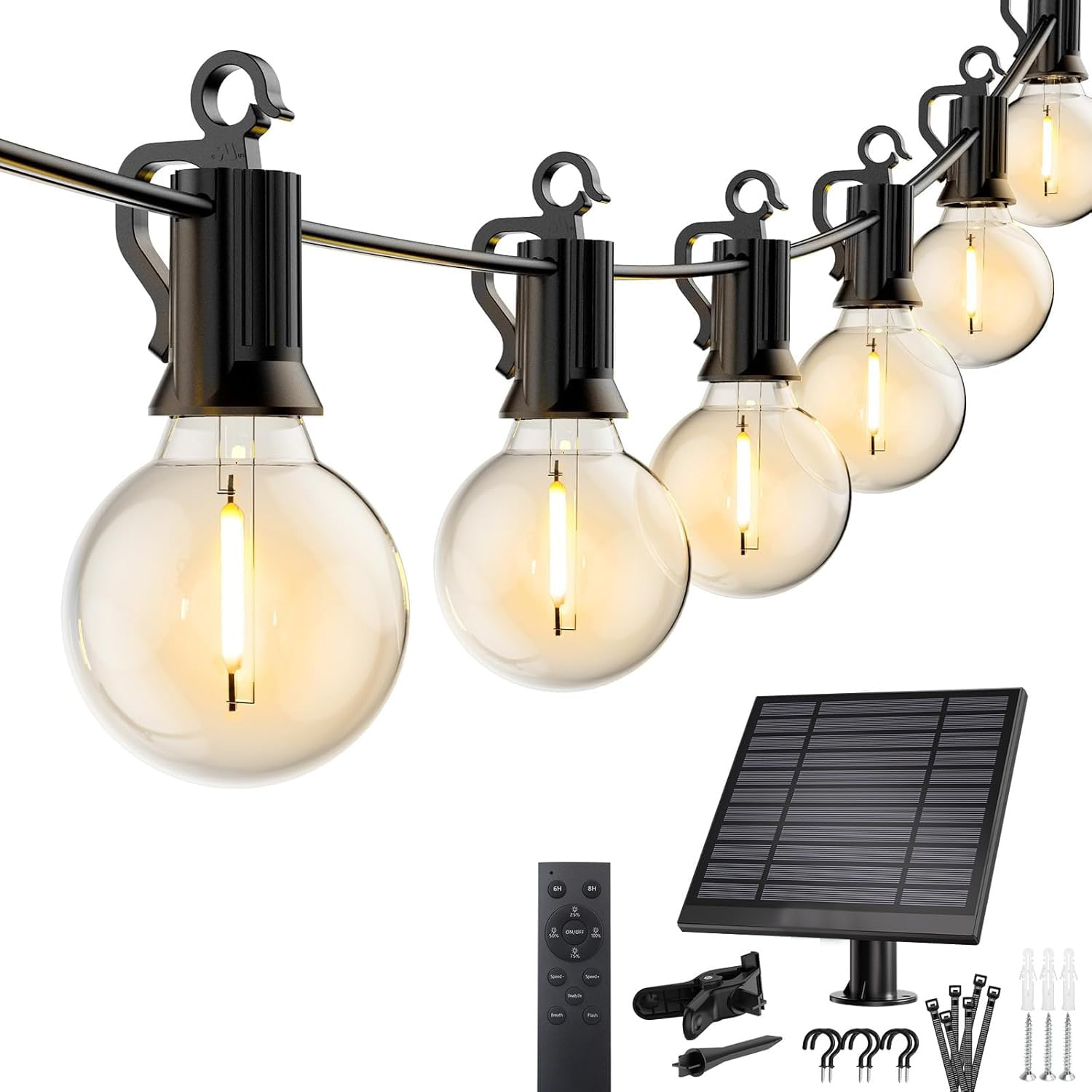 Aoibox  58 ft Solar String Lights Outdoor with Remote Cable Ties and Hooks 26 LED Shatterproof Bulbs 3 Light Modes for Patio