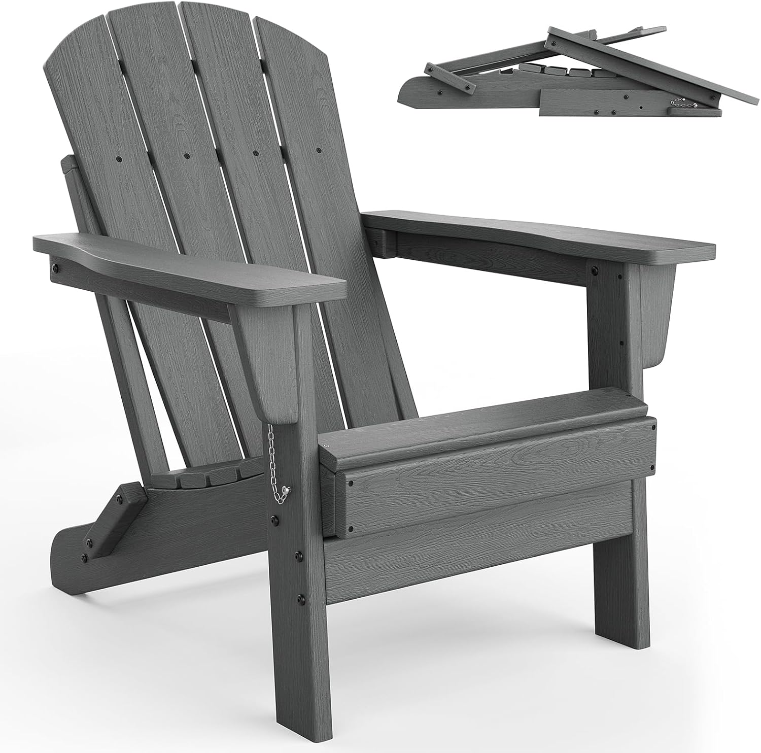 GarveeLife - Space Saving Folding Adirondack Set/HDPE Wood Grain Plastic Chairs/Gray 380 LBS Weat...