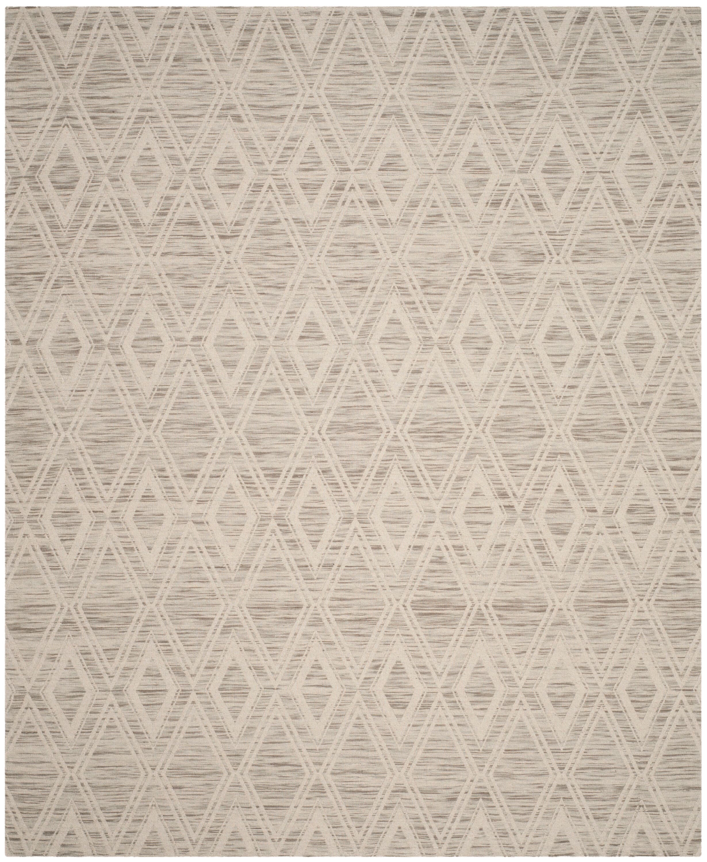 Ivory and Light Brown Geometric Wool Area Rug, 8' x 10'