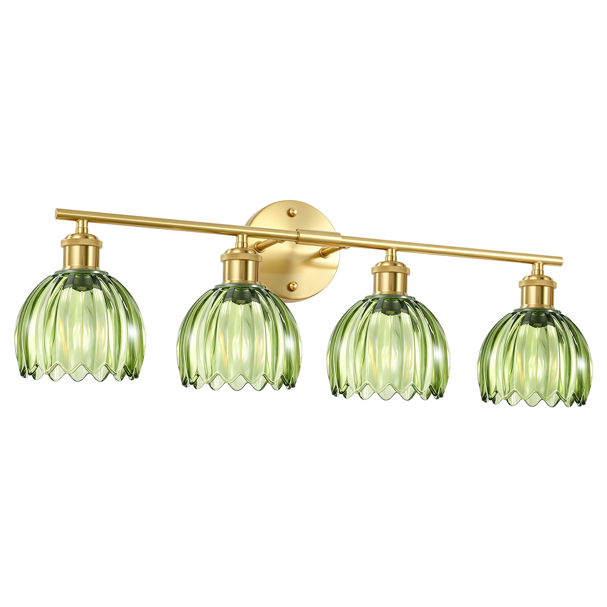 DAKAFUL 26.38 in. 4-Light Modern Gold Bathroom Vanity Light with Green Tulip Glass Shade