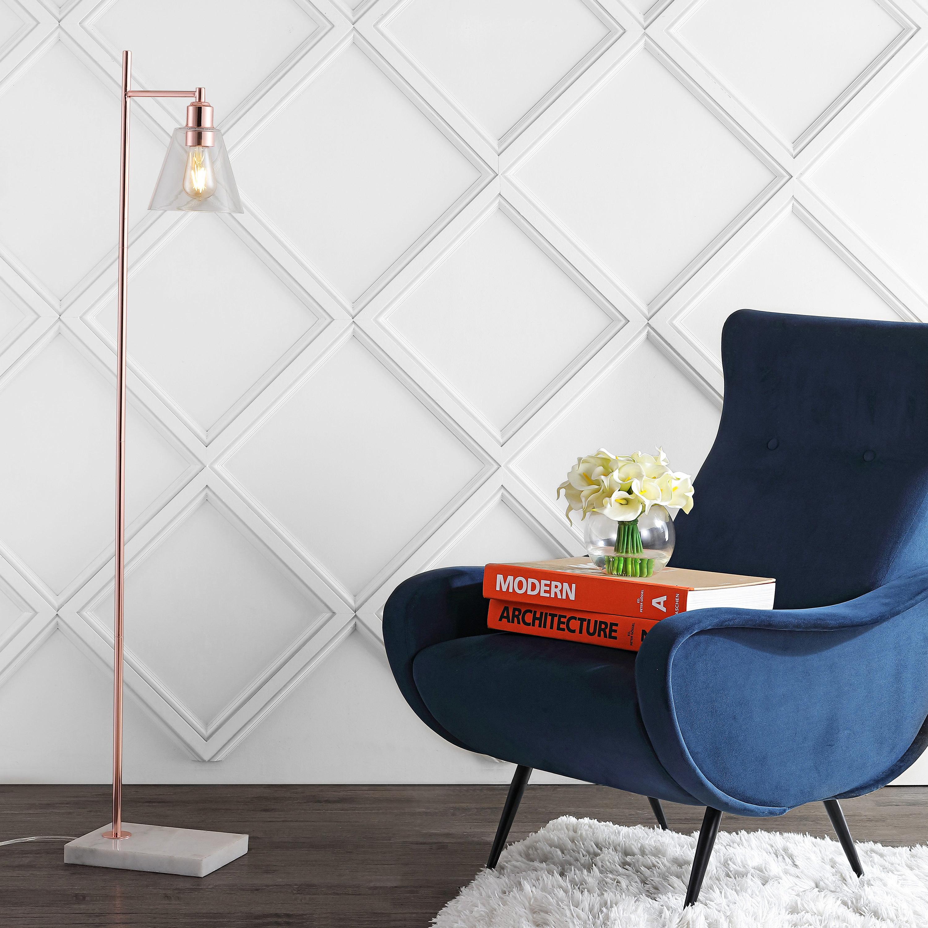 Edison 55" Polished Gold Metal Floor Lamp with Clear Glass Shade