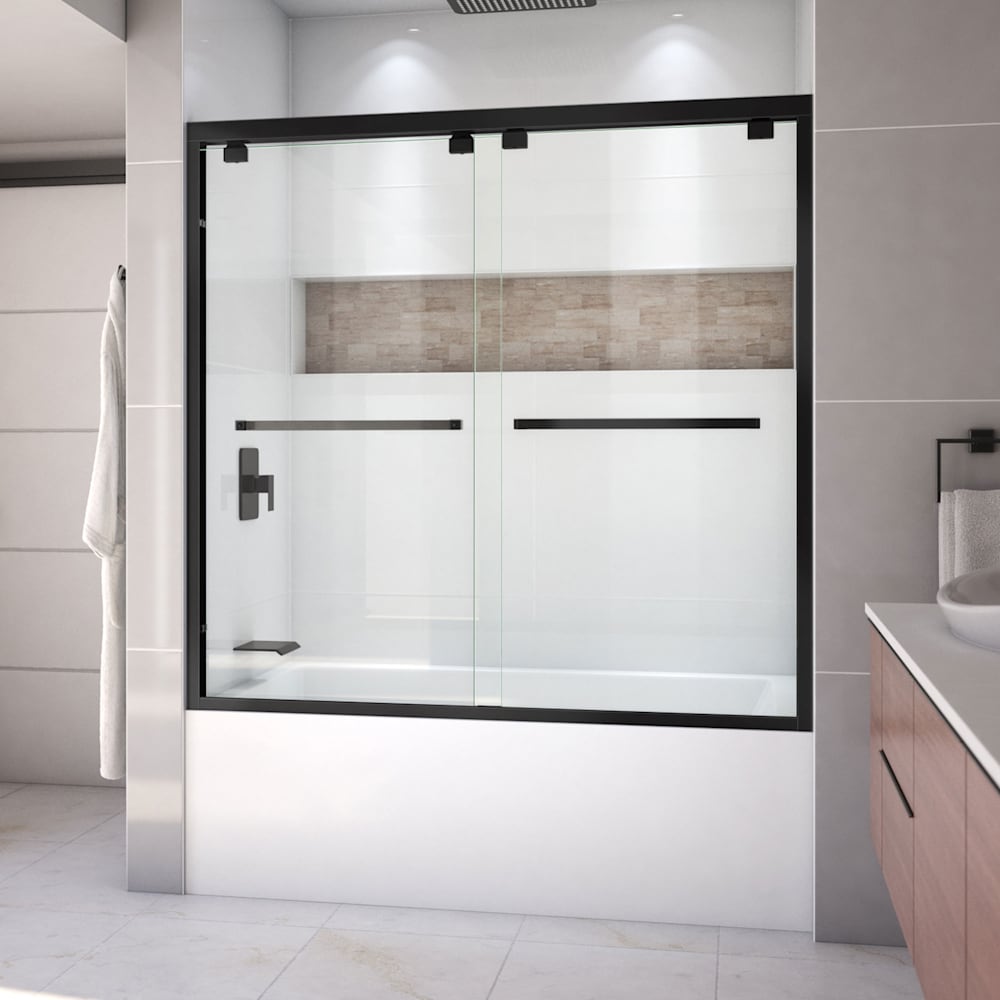 DreamLine Encore Matte Black 56-in to 60-in W x 58.0-in H Semi-Frameless Bypass Sliding Bathtub Door