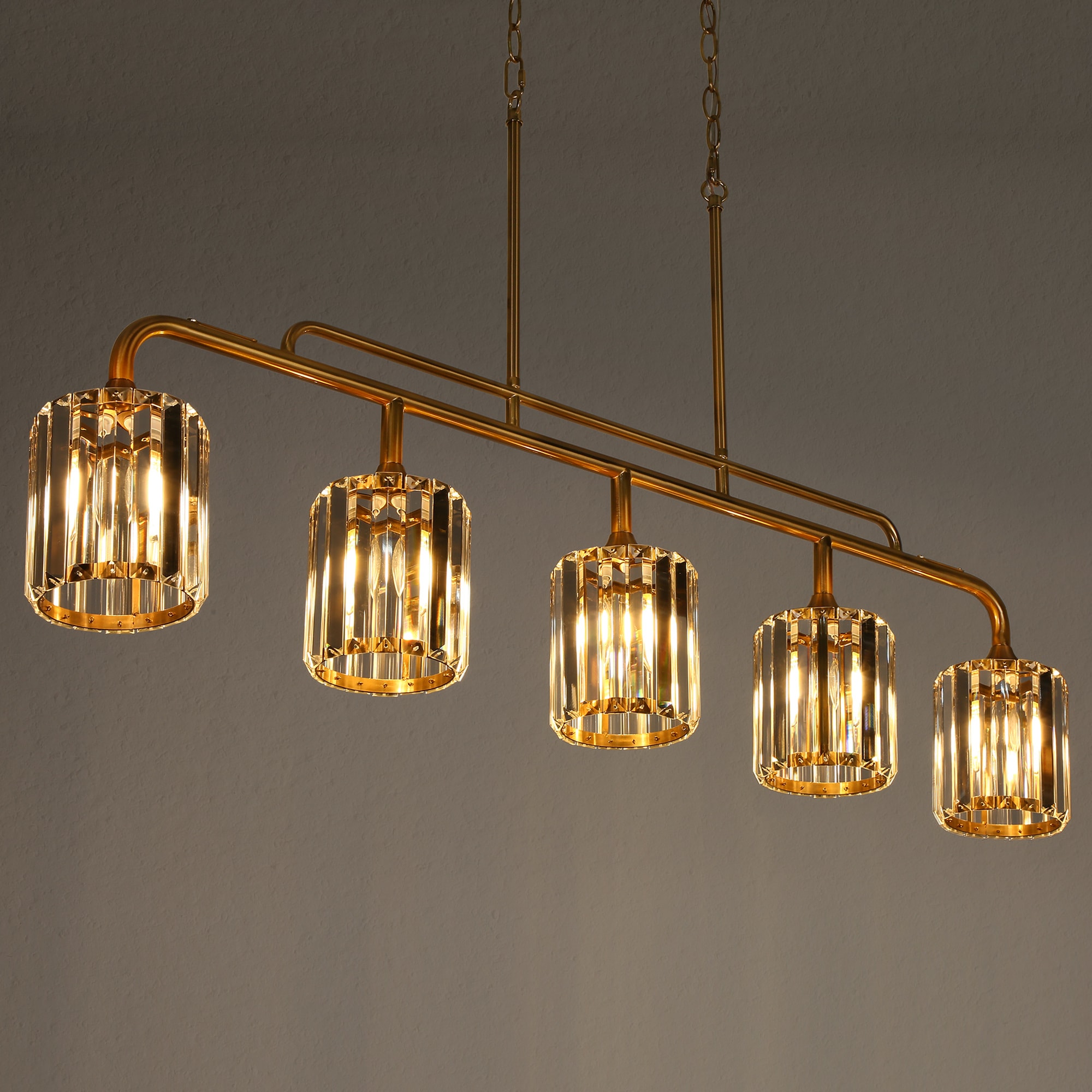 Oversized Brass and Crystal 47" Linear Island Chandelier