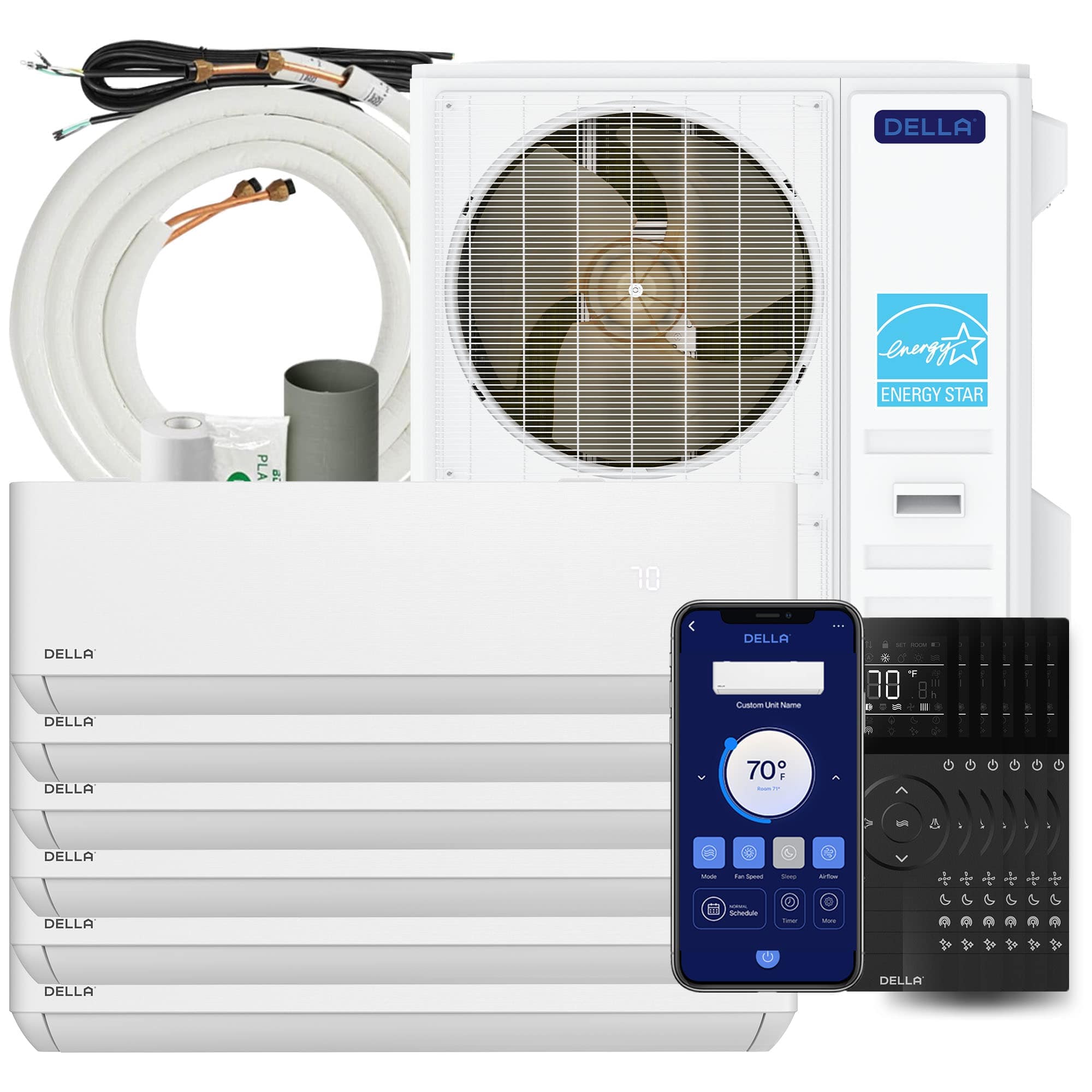 DELLA  48K BTU 6-Zone 6K-9K-9K-9K-9K-9K Soft Airflow Mini Split AC with Heat Pump Fits Up to 2300 Square Feet
