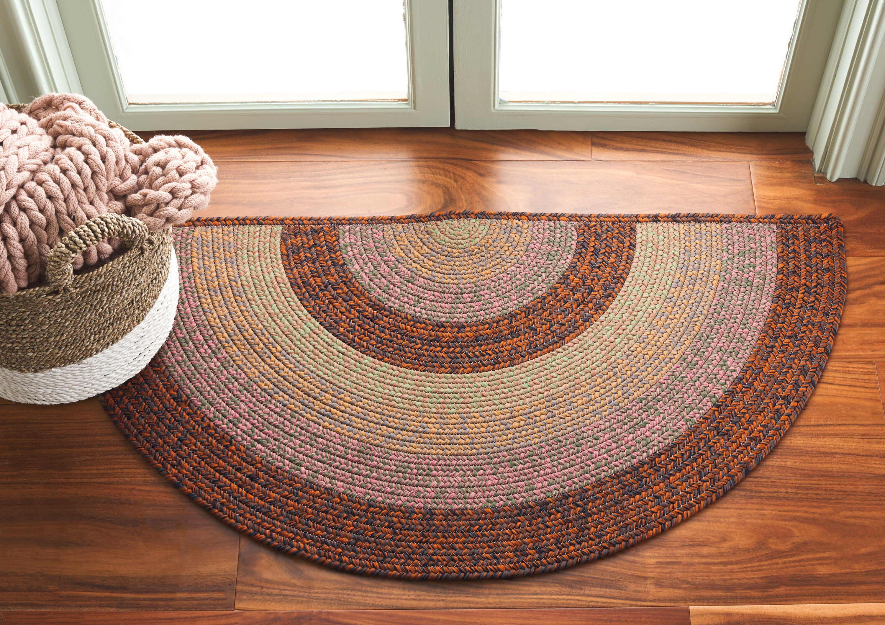 Braded Rugs 320T Dark Brown/Light Green 2ft x 4ft Country Floral Rug