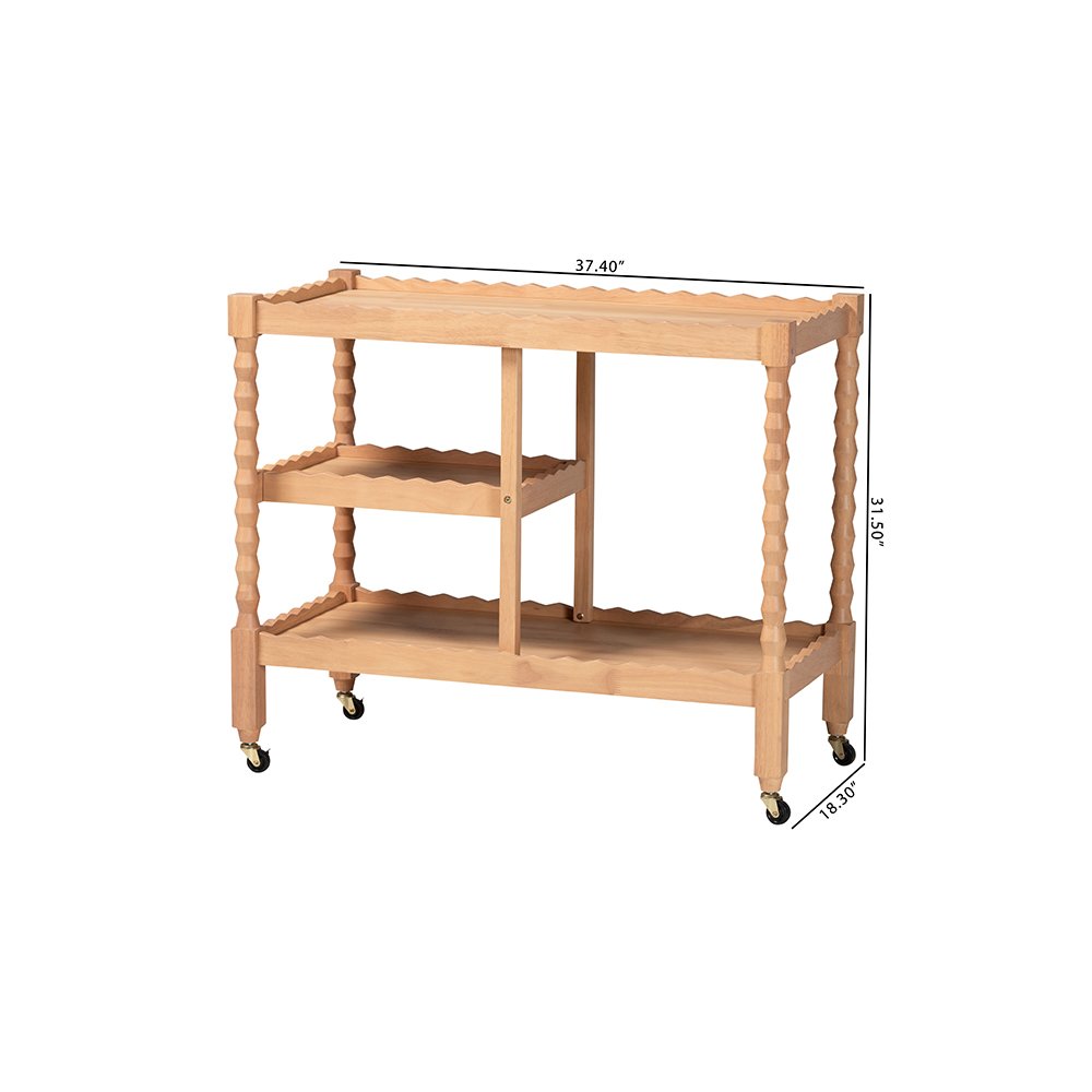 Baxton Studio Seamus 3-Tier Book Cart with Bobbin Frame Beech Brown at ...