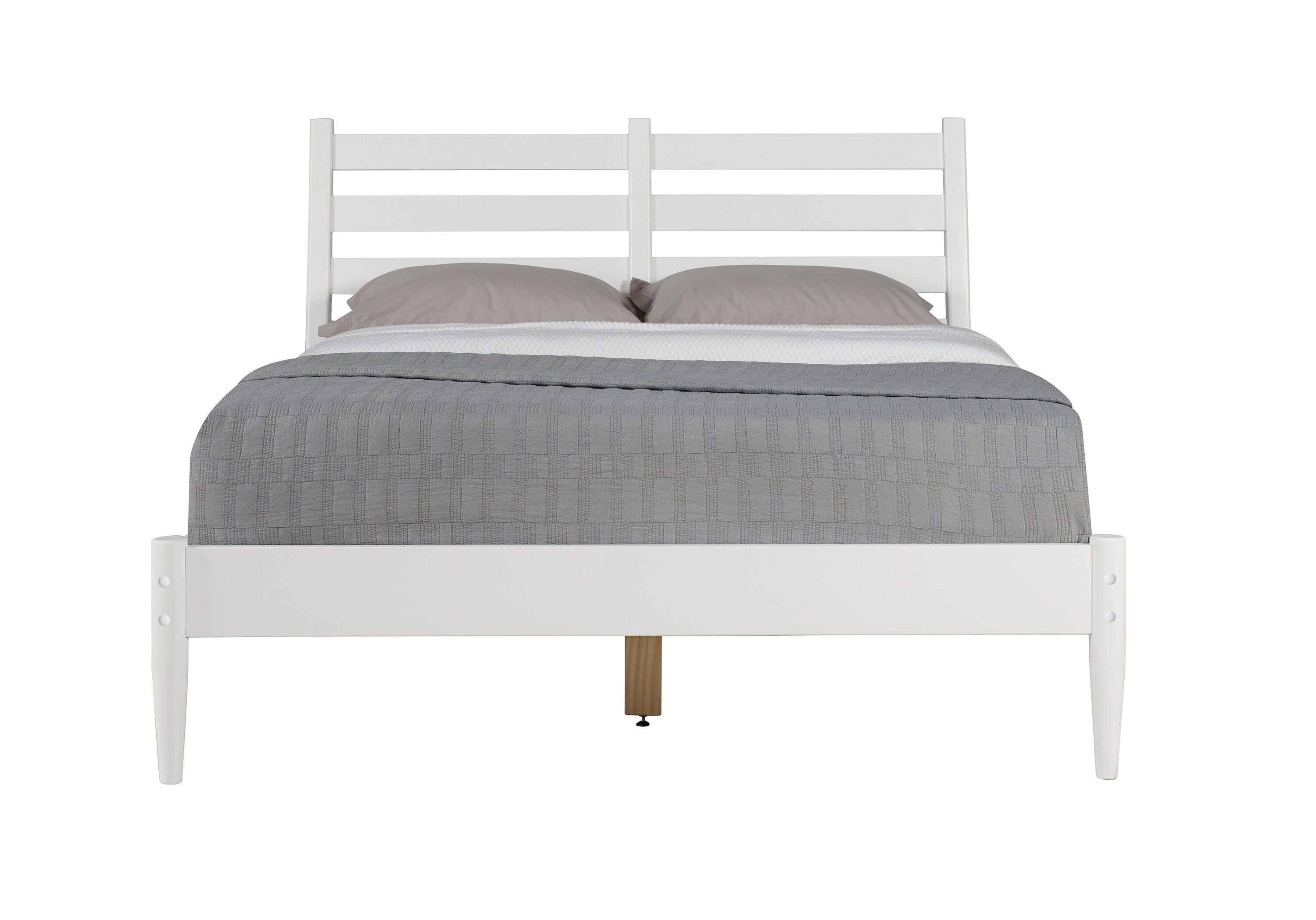 Elegant Pine Wood King-Size Bed with Slatted Headboard - White Finish