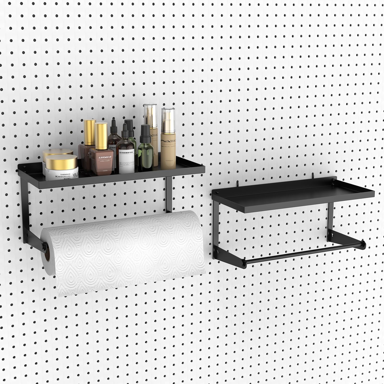 Vrbgify  2 Pack Pegboard Paper Towel Holder with Shelf Heavy Duty Metal Organizer Accessory for Garage Workshop Craft Room Fits Most Pegboards