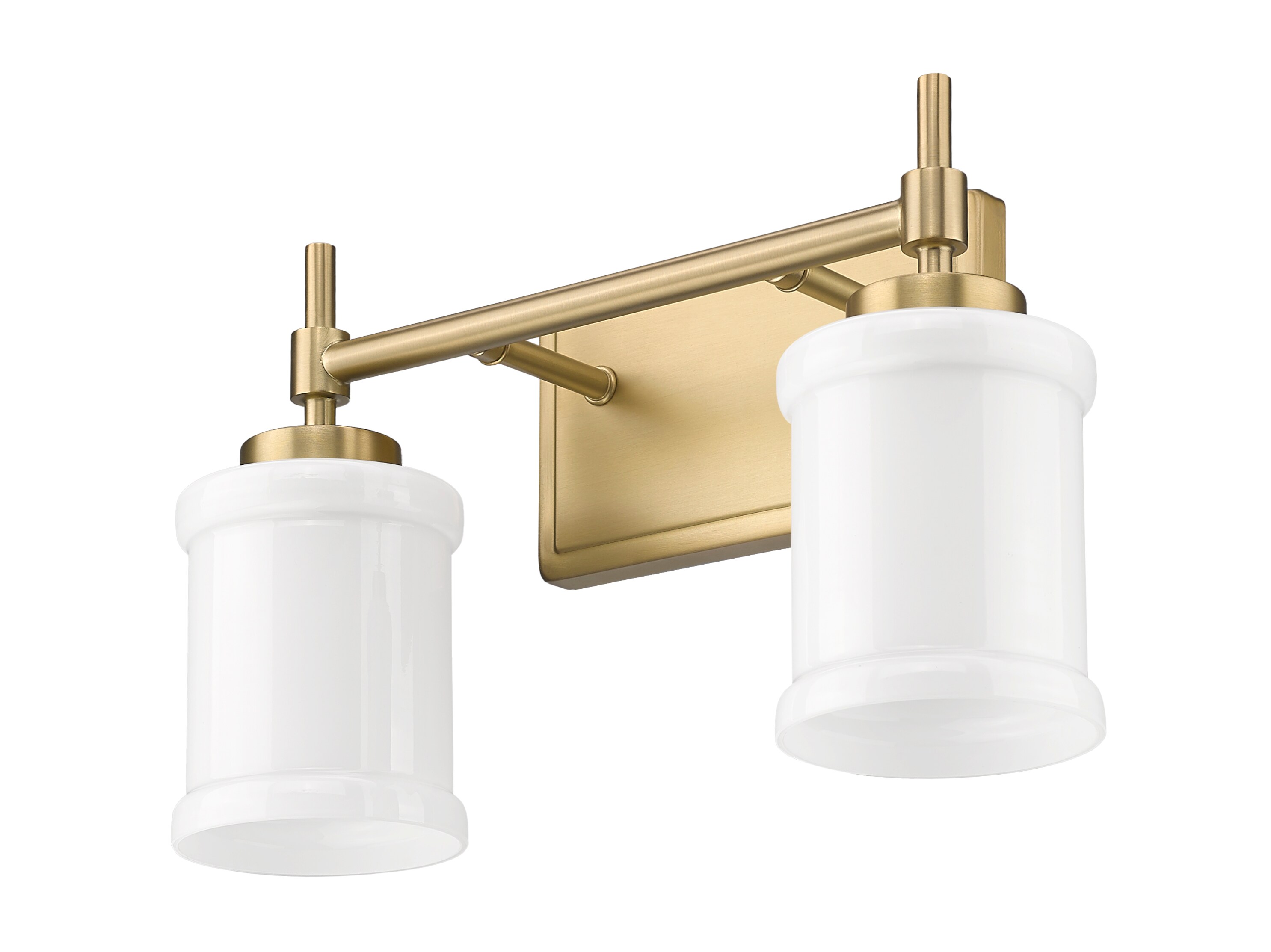 Modern Gold 2-Light Dimmable Vanity Fixture with White Glass Shades