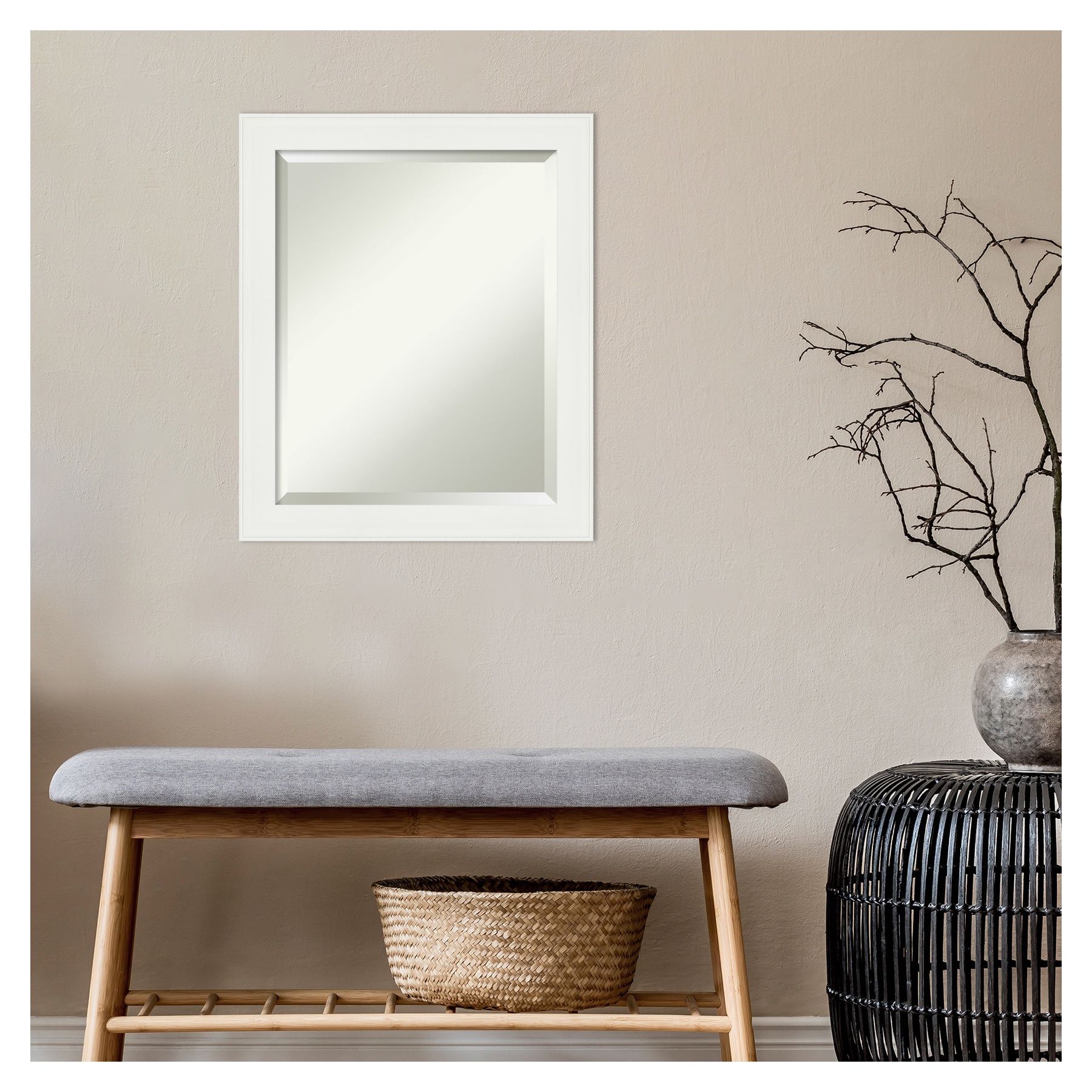 Vanity White Rectangular Framed Wall Mirror 19.38 x 23.38 Inches