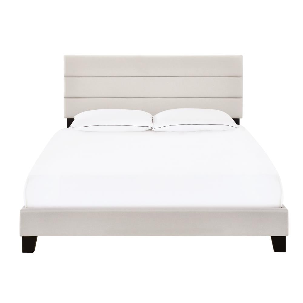 HomeFare DS-D443-290-1 Queen one box slat bed in fog Cream Queen Wood Upholstered Bed