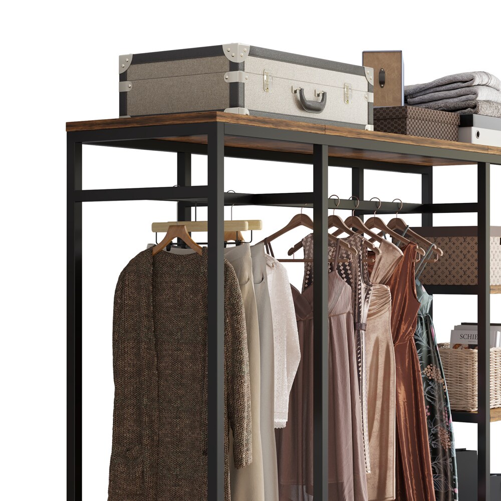 Winado Freestanding Brown Steel Clothing Rack with Shelves, Drawers ...