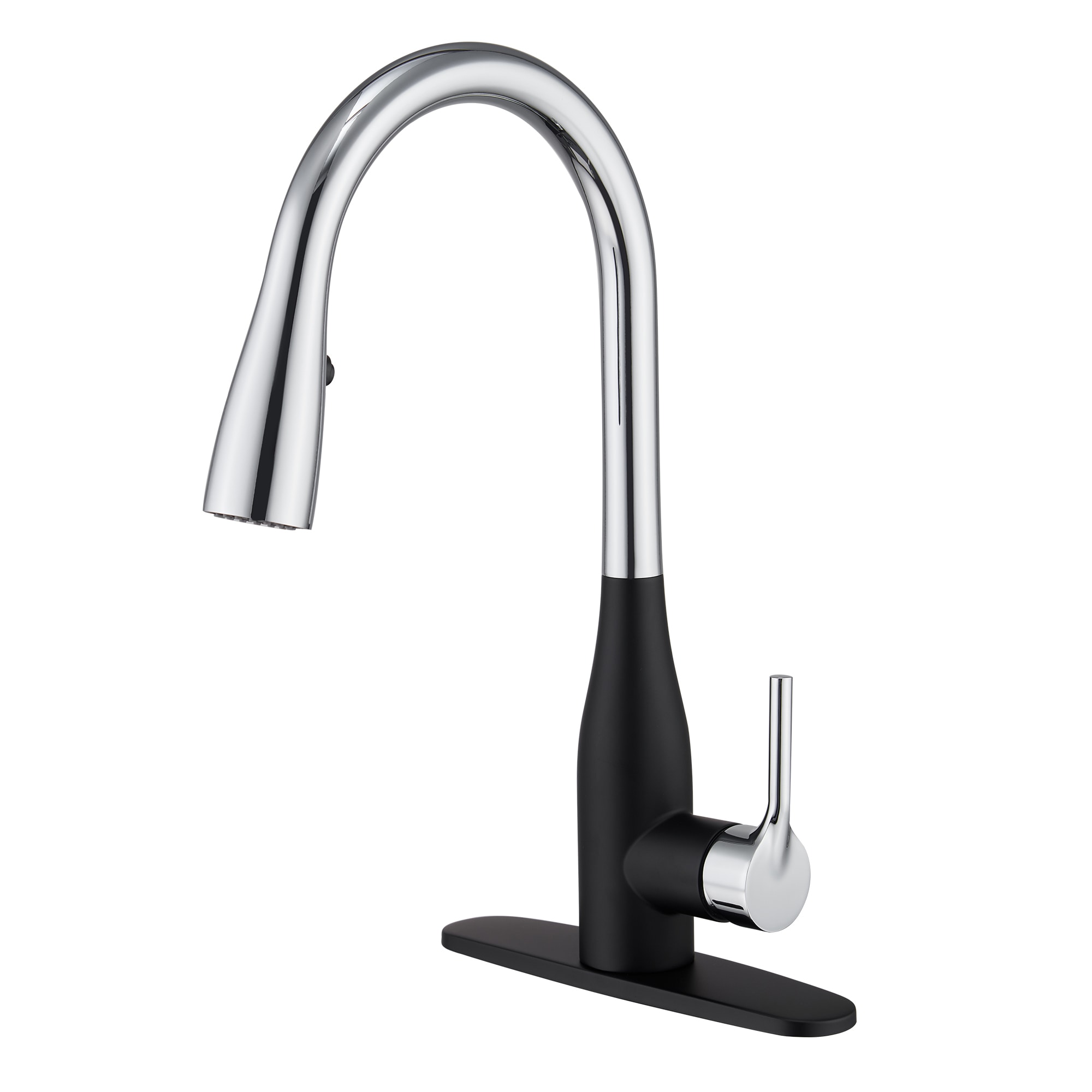 Mondawe MD-D96-MB Matte Black and Chrome Single Handle Deck-mount Pull-down Kitchen Faucet with Sprayer ( Deck Plate Included )