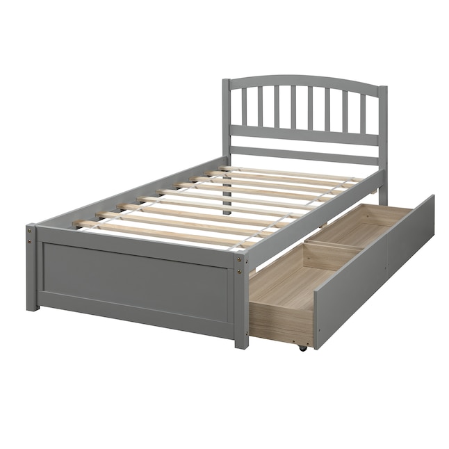 Casainc Wood Platform Bed Gray Twin, Wood Platform Bed Frame Twin