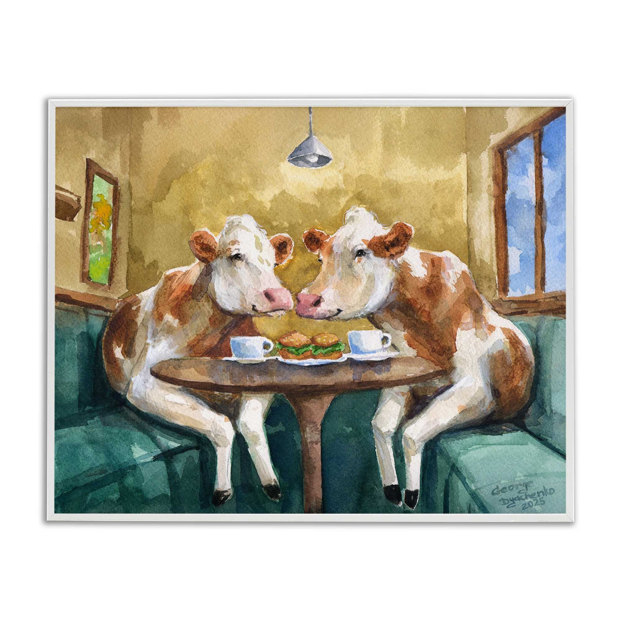 Stupell Industries Two Cows Cafe Brunch White Framed Giclee Art 14 x 11 #199847974916