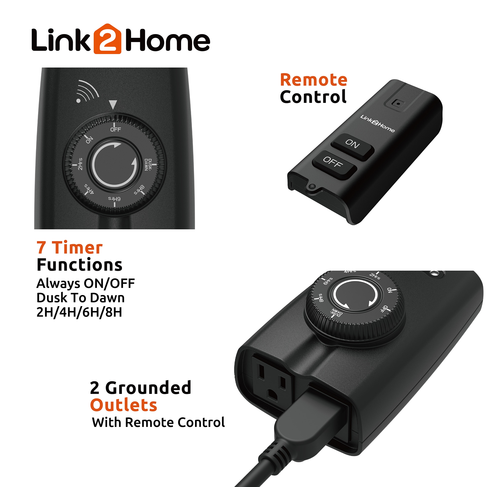 BLACK+DECKER Outdoor Wireless Outlet with Remote 2 Grounded